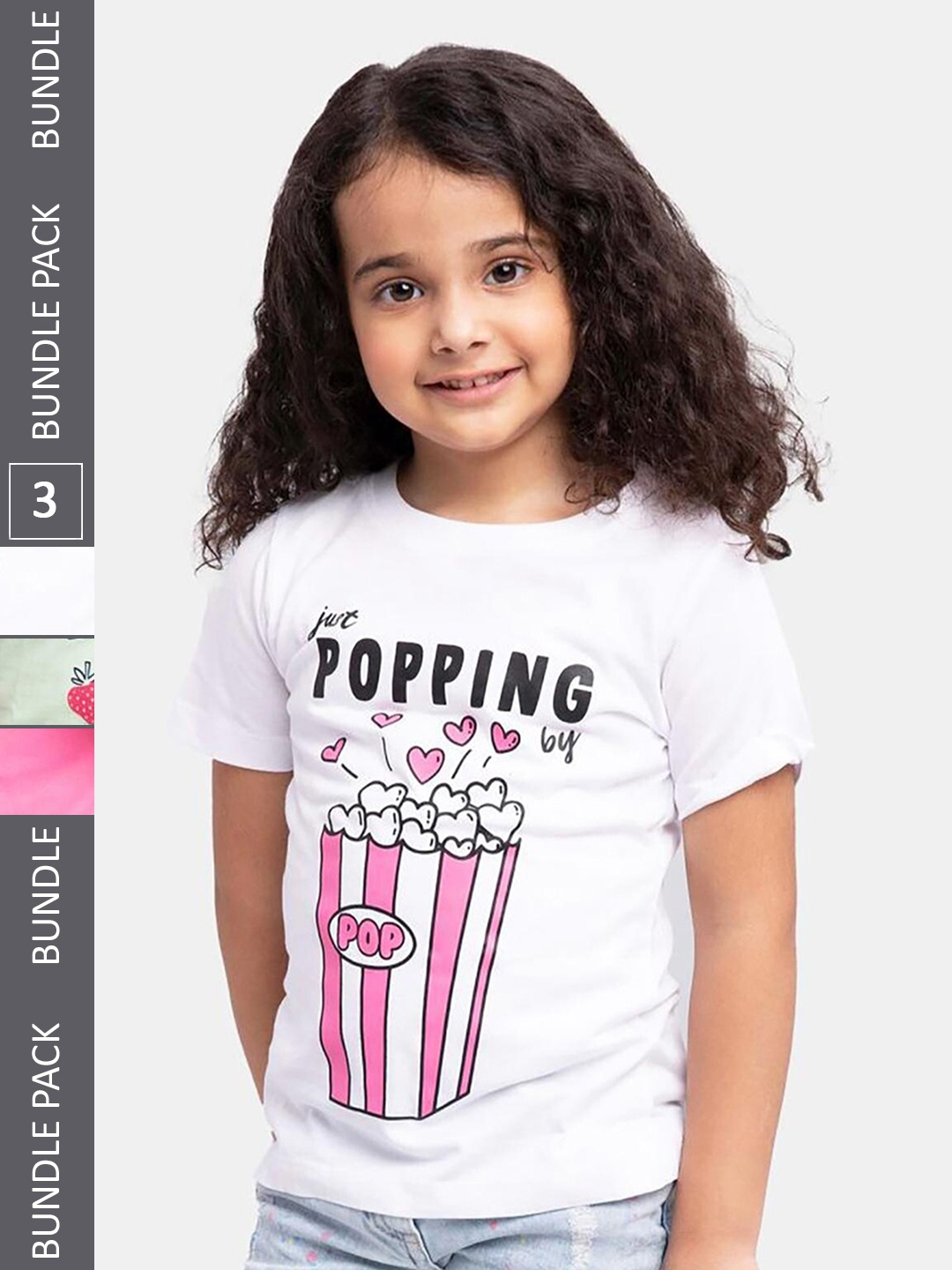 

UrbanMark Girls Pack Of 3 Graphic Printed Cotton T Shirts, White