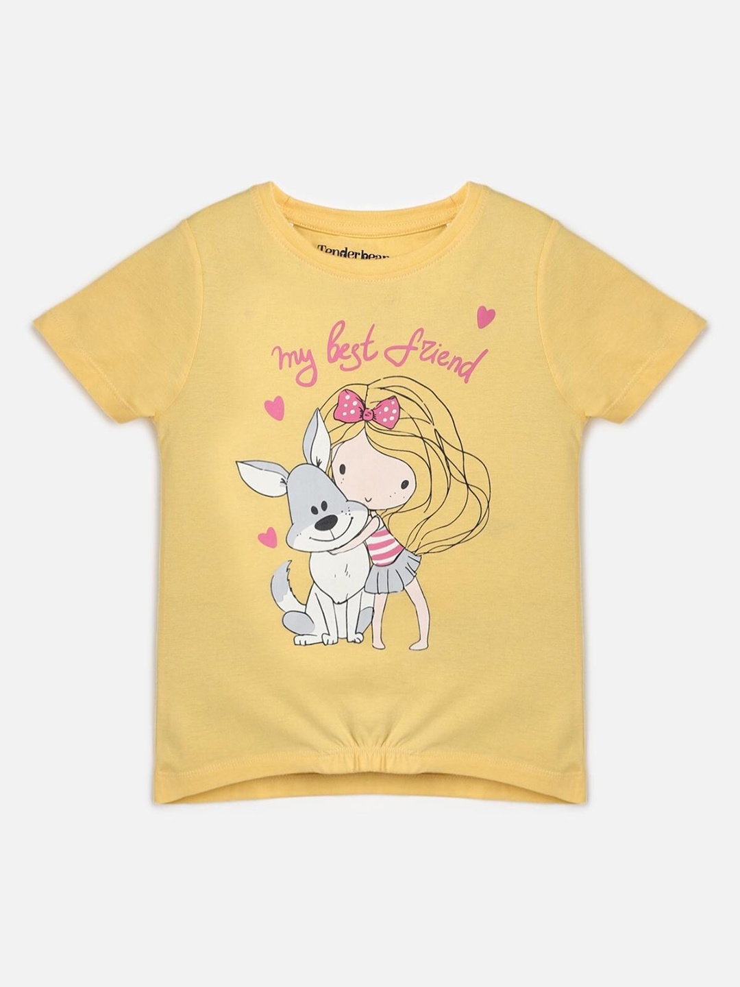 

UrbanMark Girls Graphic Printed Pure Cotton T-Shirt, Yellow