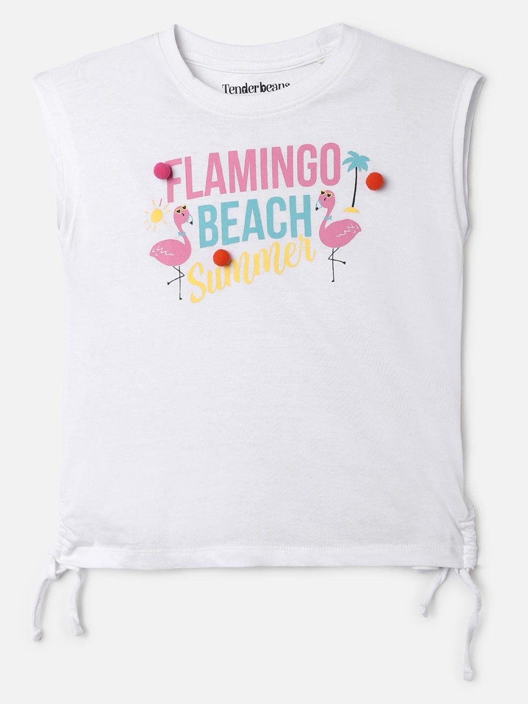 

UrbanMark Girls Typography Printed Ruched Pure Cotton Top, White