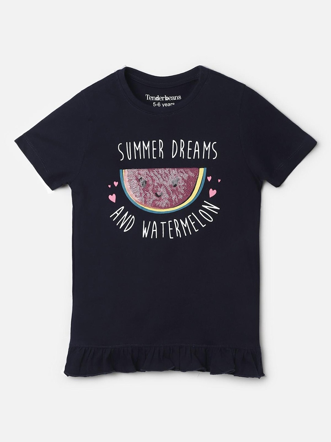 

UrbanMark Girls Typography Printed Pure Cotton T-Shirt, Navy blue