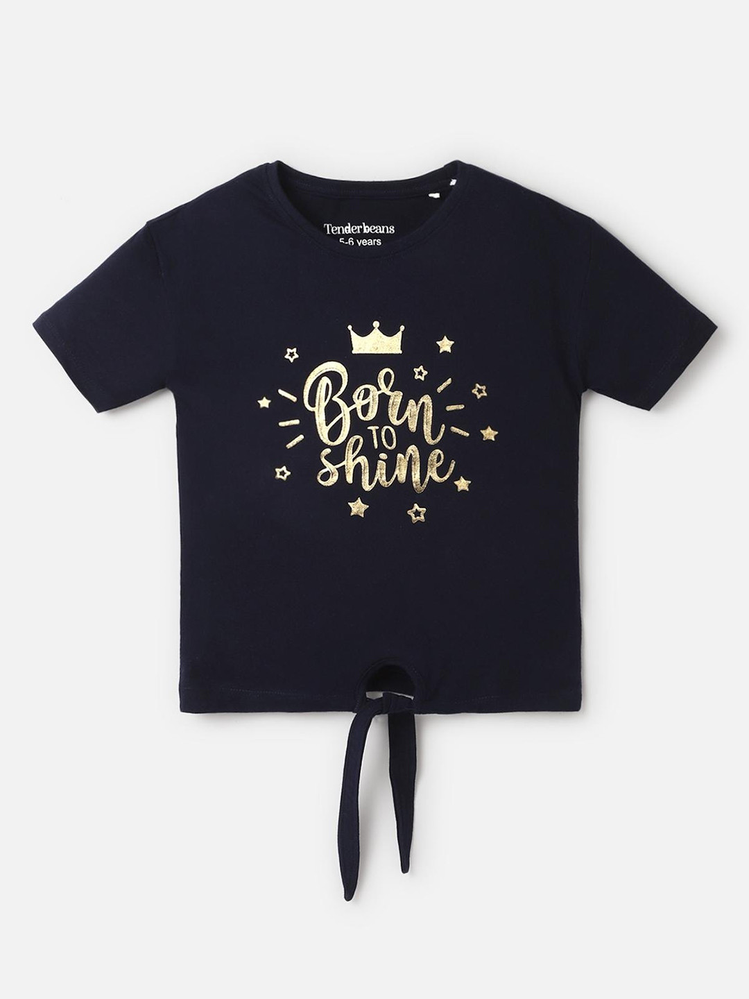 

UrbanMark Girls Typography Printed Waist Tie-Ups Pure Cotton Top, Navy blue