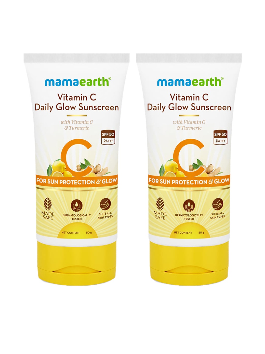 

Mamaearth Set of 2 Vitamin C Daily Glow SPF50 Sunscreen with Turmeric - 50 g each, White