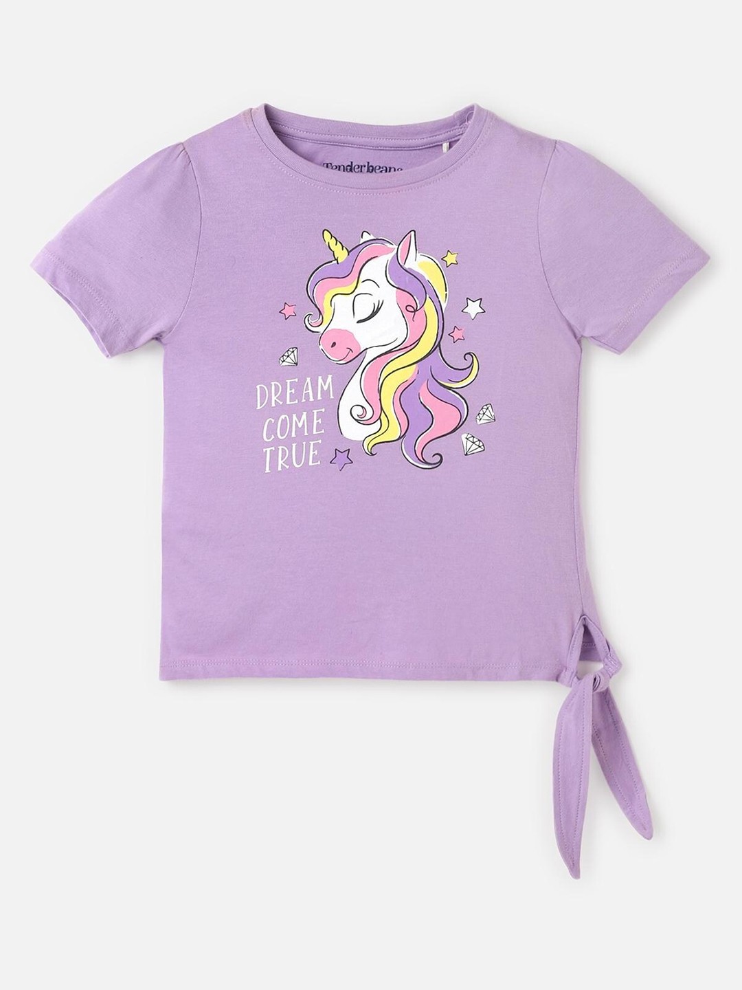 

UrbanMark Girls Graphic Printed Tie-Ups Pure Cotton Top, Lavender