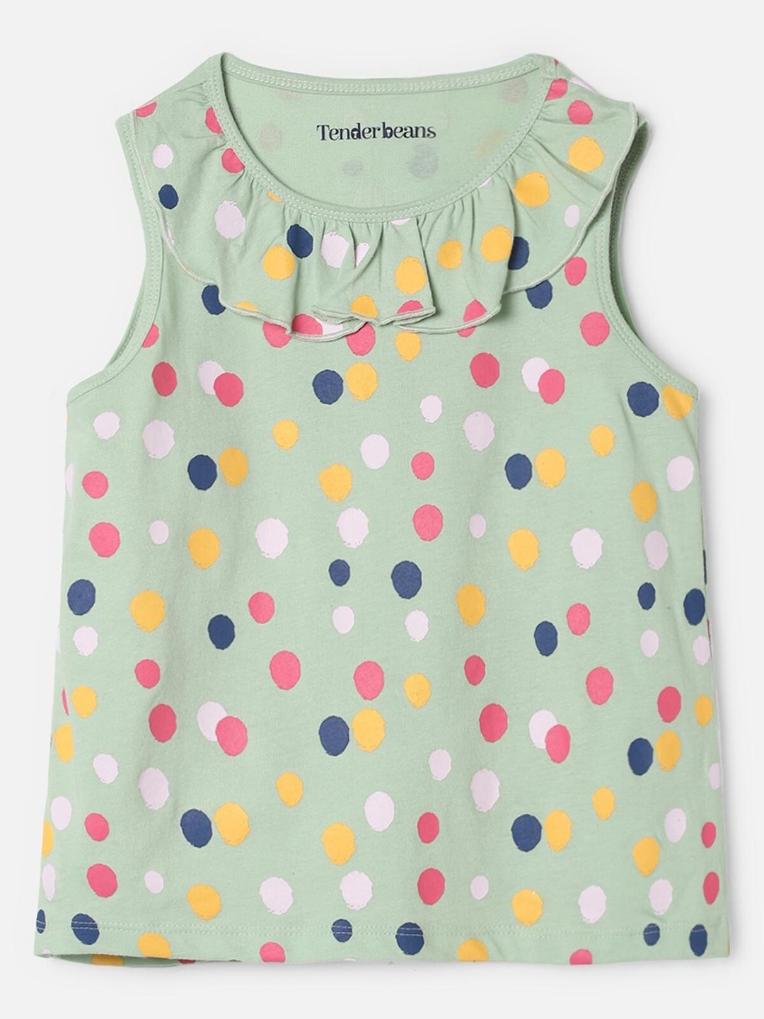 

UrbanMark Girls Geometric Printed Ruffled Pure Cotton Top, Green