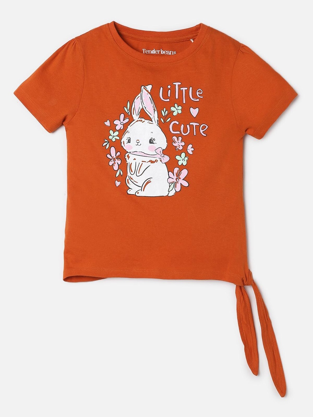 

UrbanMark Girls Graphic Printed Tie Ups Pure Cotton Top, Orange