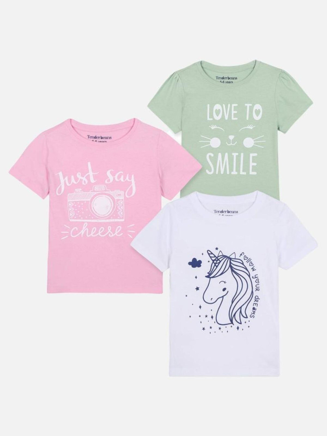 

UrbanMark Girls Pack of 3 Printed Pure Cotton T-shirts, White