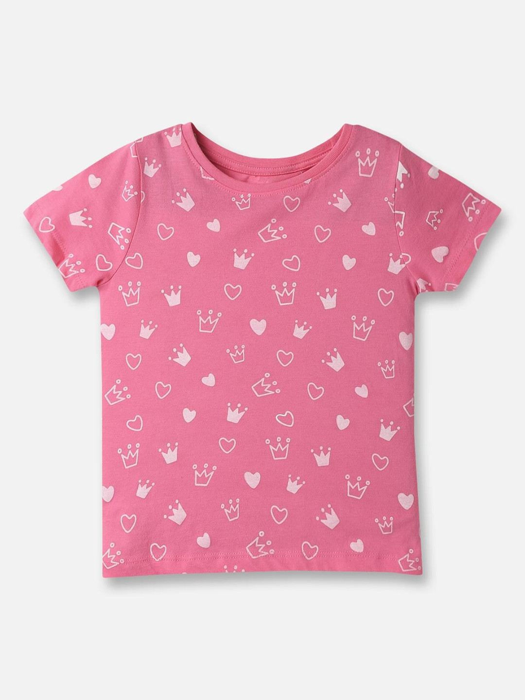 

UrbanMark Girls Conversational Printed Pure Cotton T-shirt, Pink