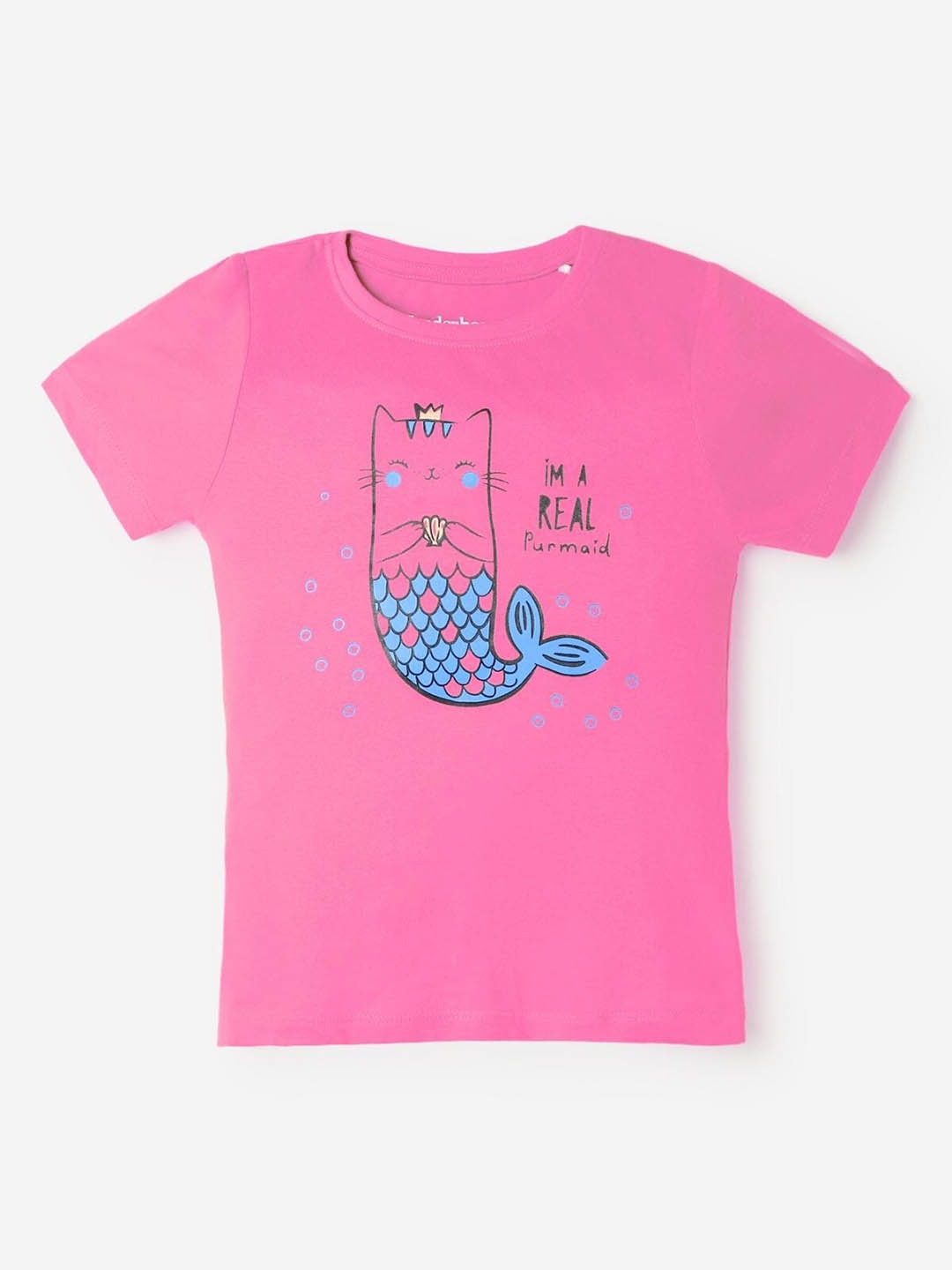 

UrbanMark Girls Graphic Printed Pure Cotton T-shirt, Pink