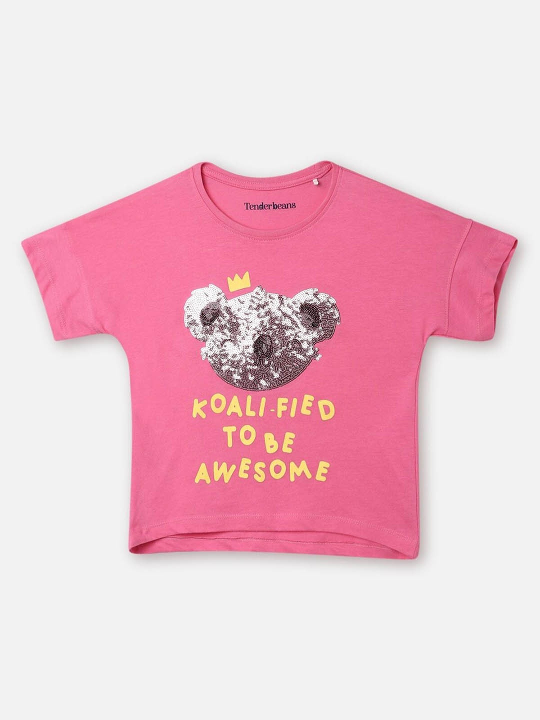 

UrbanMark Girls Typography Printed Drop Shoulder Pure Cotton T-shirt, Pink