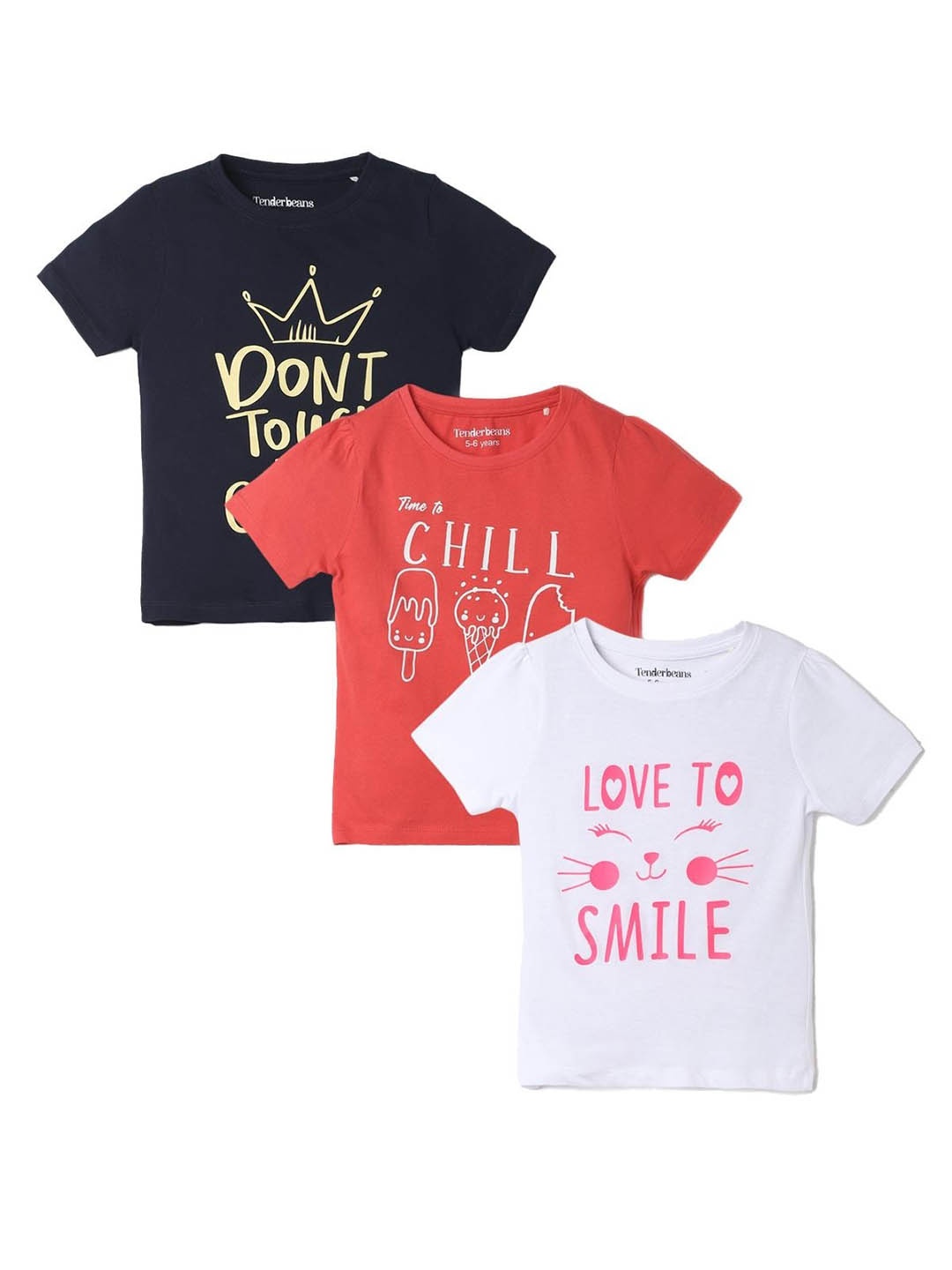 

UrbanMark Girls Pack of 3 Typography Printed Pure Cotton T-shirts, Navy blue
