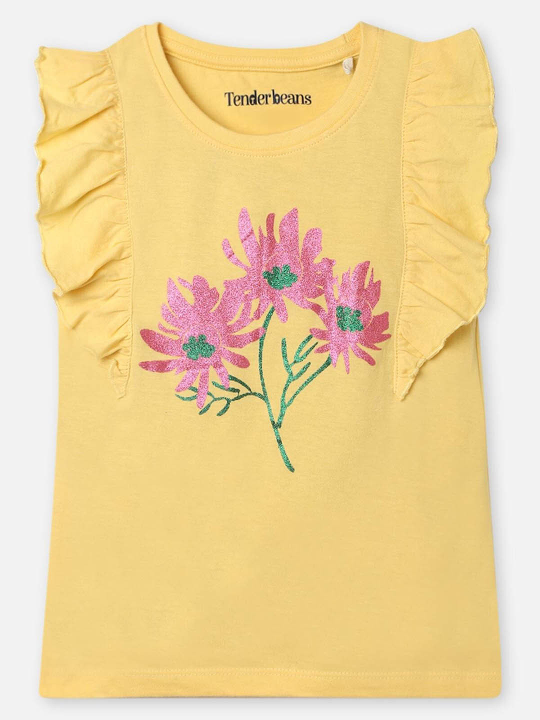 

UrbanMark Girls Floral Printed Pure Cotton T-Shirt, Yellow