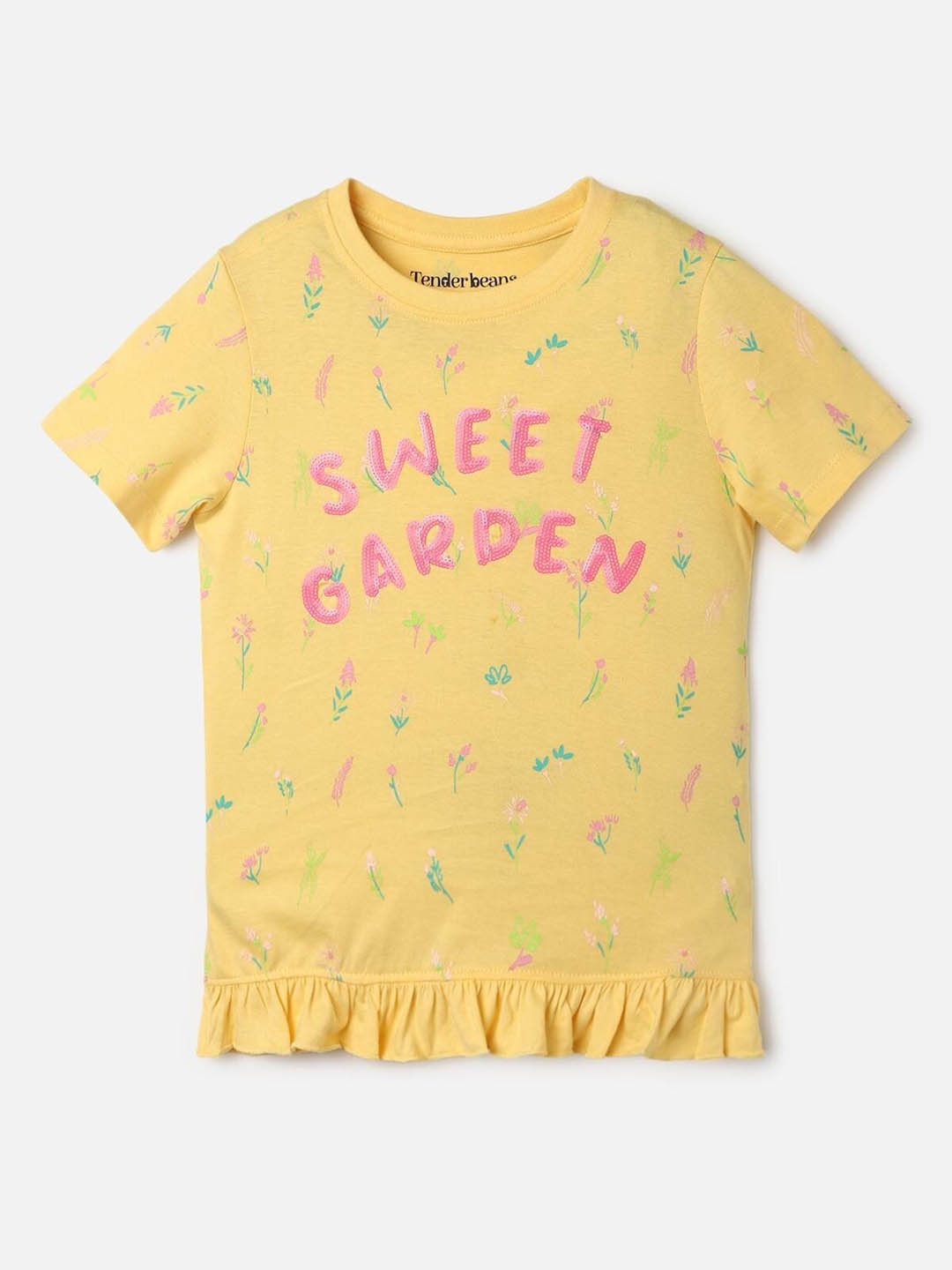 

UrbanMark Girls Typography Printed Pure Cotton T-Shirt, Yellow