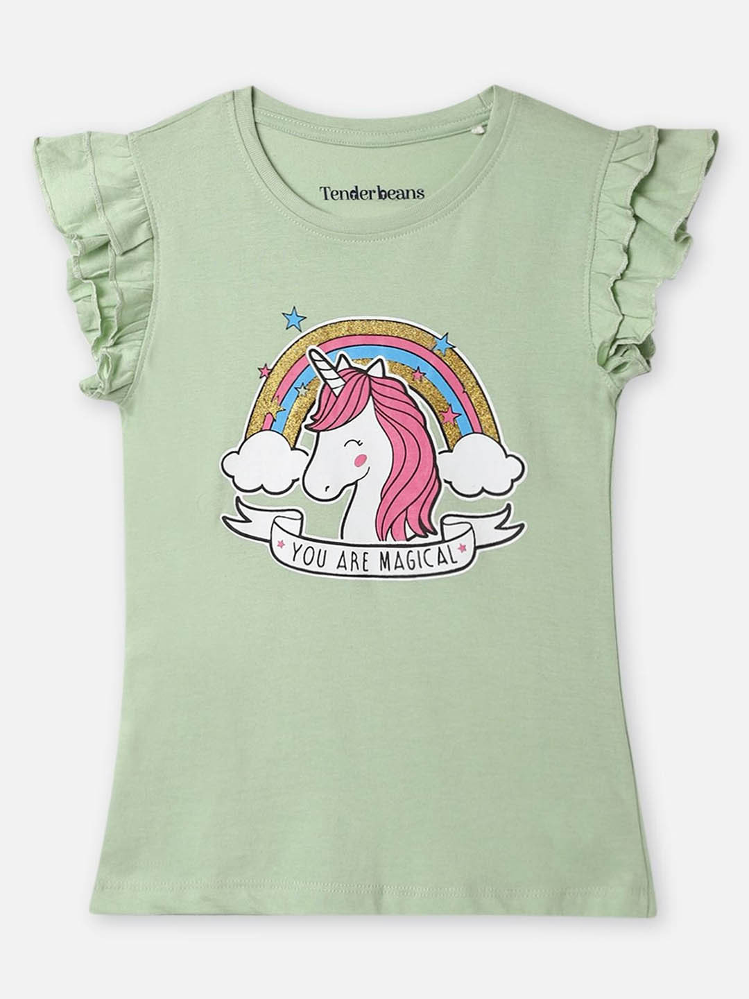 

UrbanMark Girls Graphic Printed Pure Cotton T-Shirt, Green