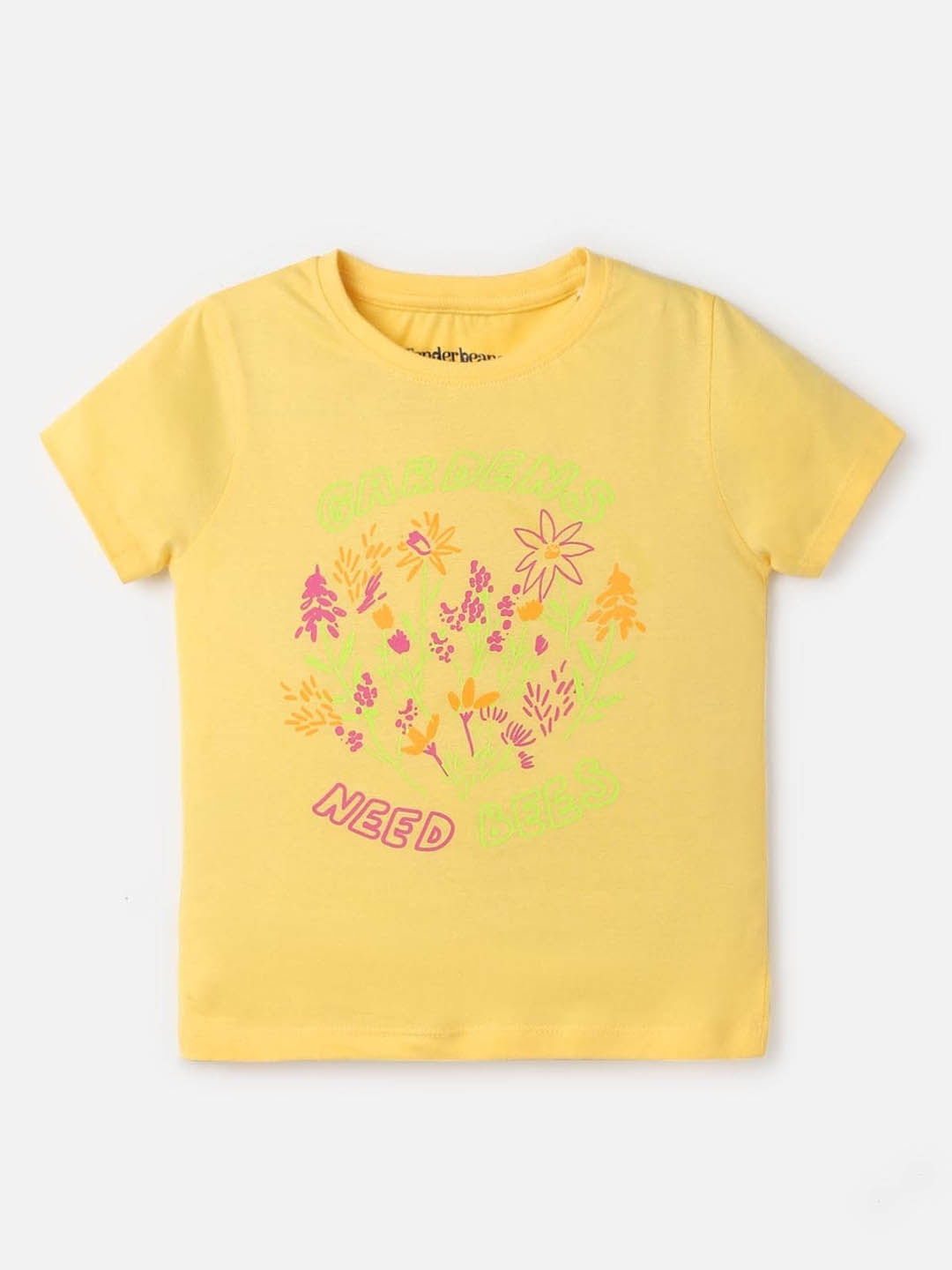 

UrbanMark Girls Floral Printed Pure Cotton T-shirt, Yellow