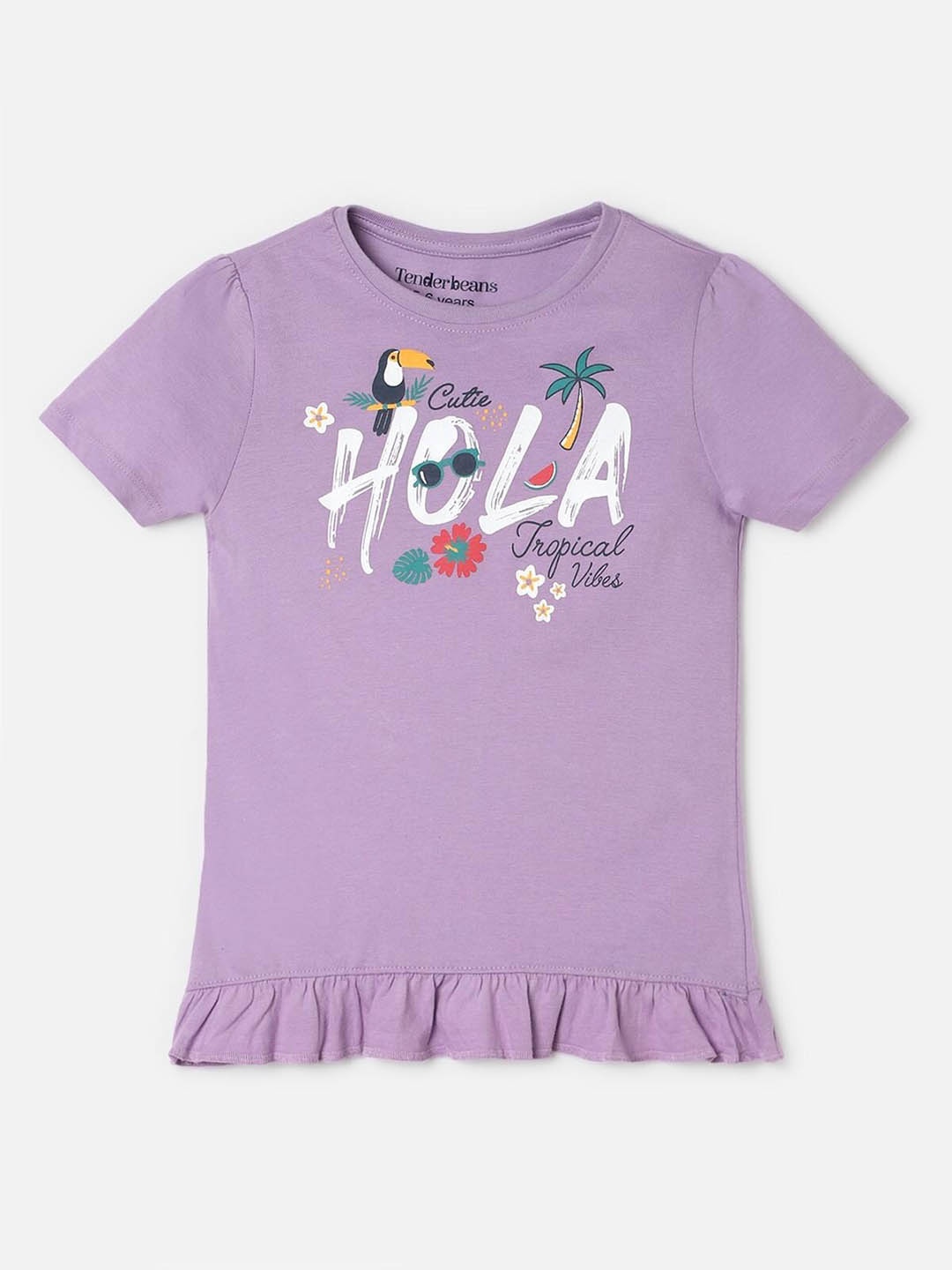 

UrbanMark Girls Typography Printed Pure Cotton T-shirt, Lavender