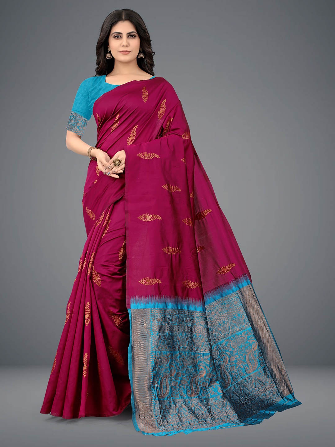 

Om Shantam Sarees Ethnic Motifs Woven Design Zari Banarasi Saree, Magenta