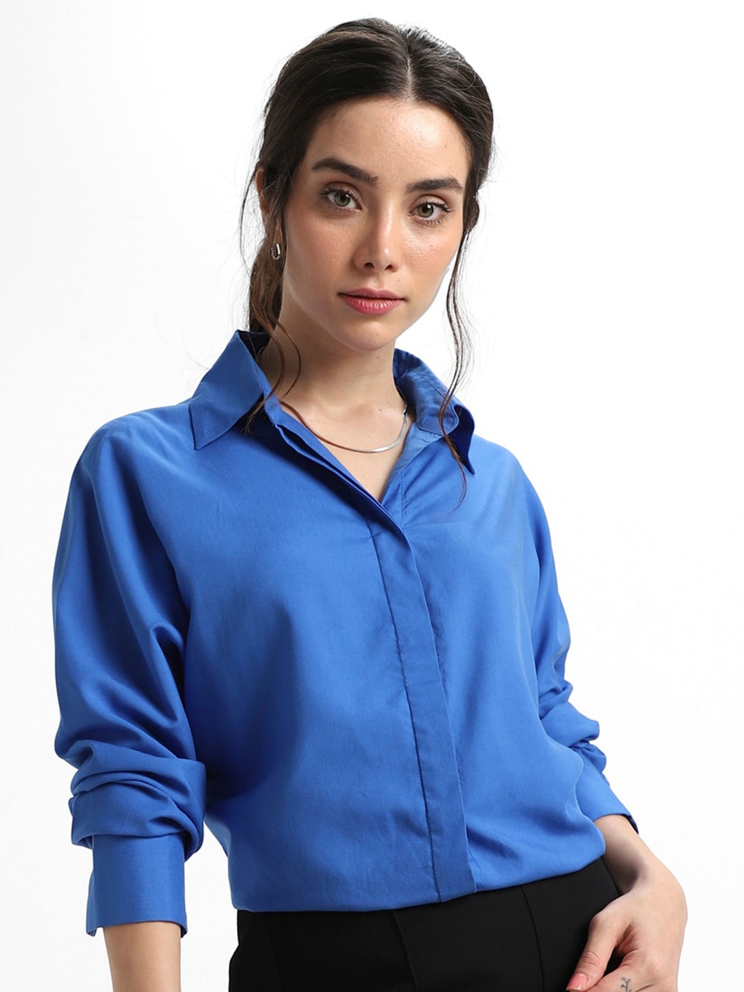 

DL Woman Spread Collar Casual Shirt, Blue