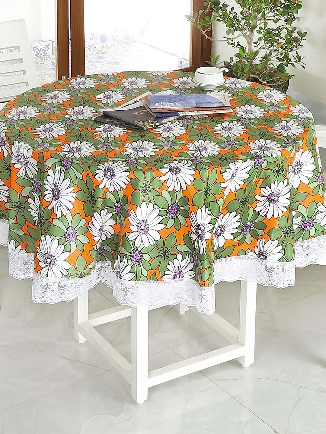 

Dakshya Industries Green & White Floral Printed PVC 6 Seater Table Covers