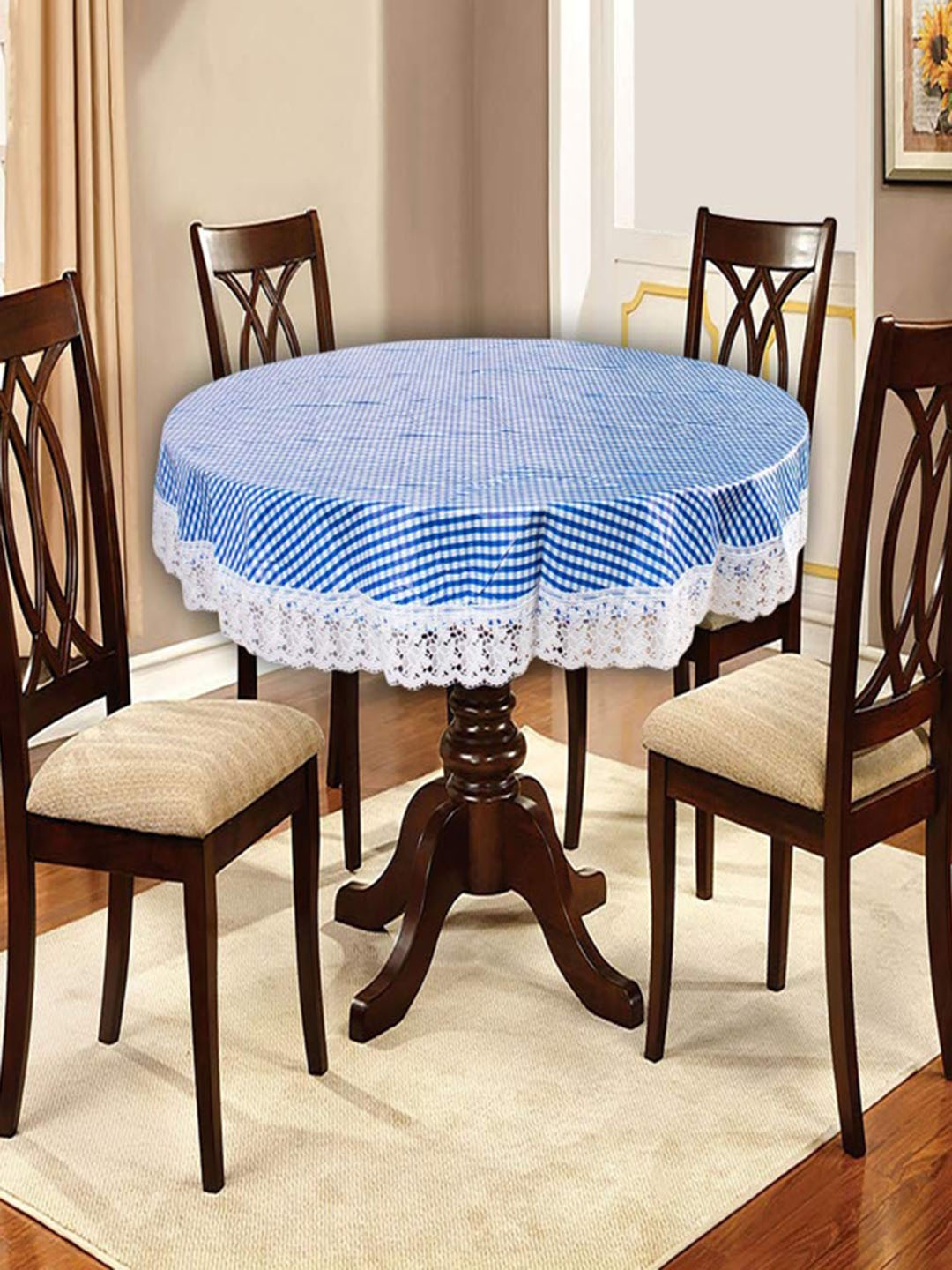 

Dakshya Industries Blue & White Checked PVC 6 Seater Table Cover