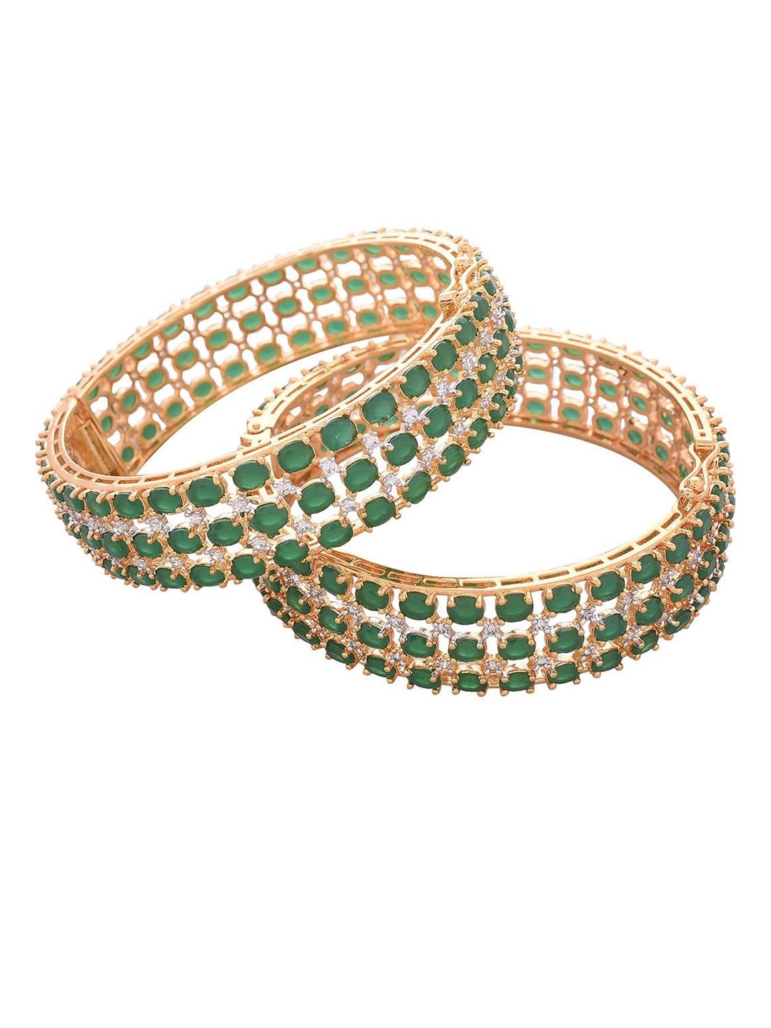 

RATNAVALI JEWELS Set Of 2 Gold-Plated American Diamond-Studded Bangles
