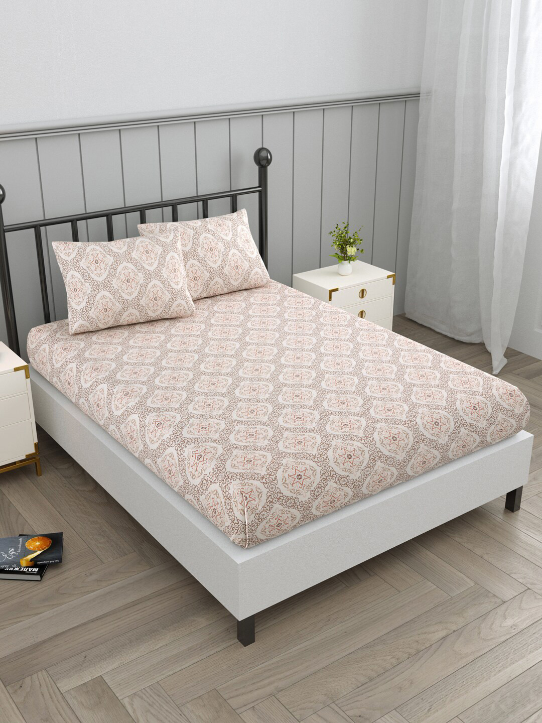 

EverHOME Sayla Brown Ethnic Motifs Cotton 144 TC Flat Queen Bedsheet With 2 Pillow Covers
