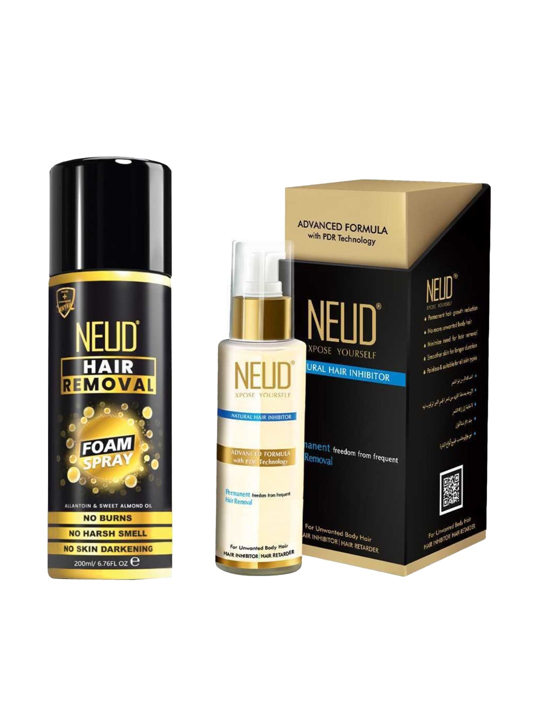 

NEUD Hair Removal Foam Spray - 200ml & Natural Hair Inhibitor - 80g, White
