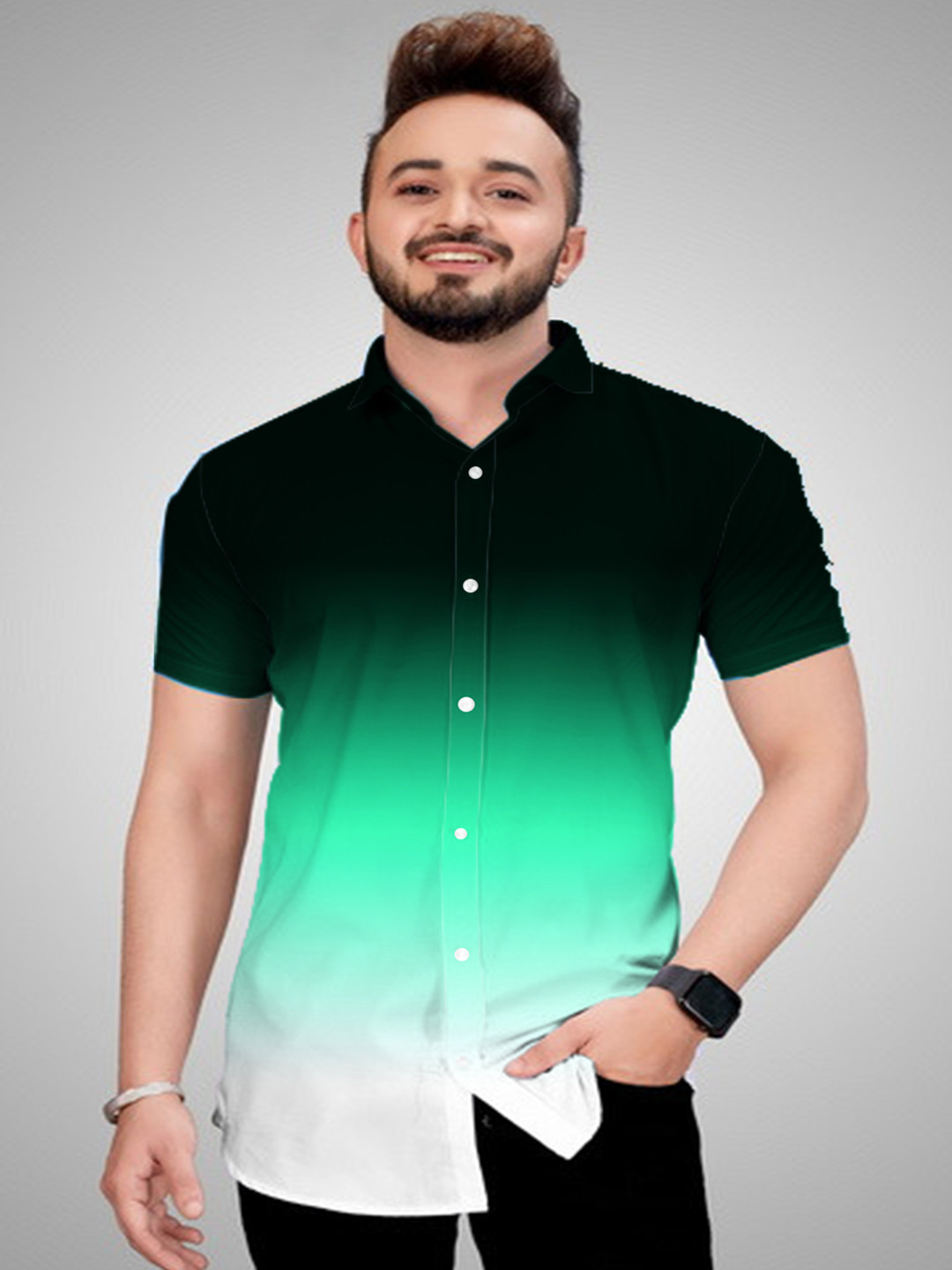 

Bought First Premium Fit Colourblocked Organic Cotton Casual Shirt, Green