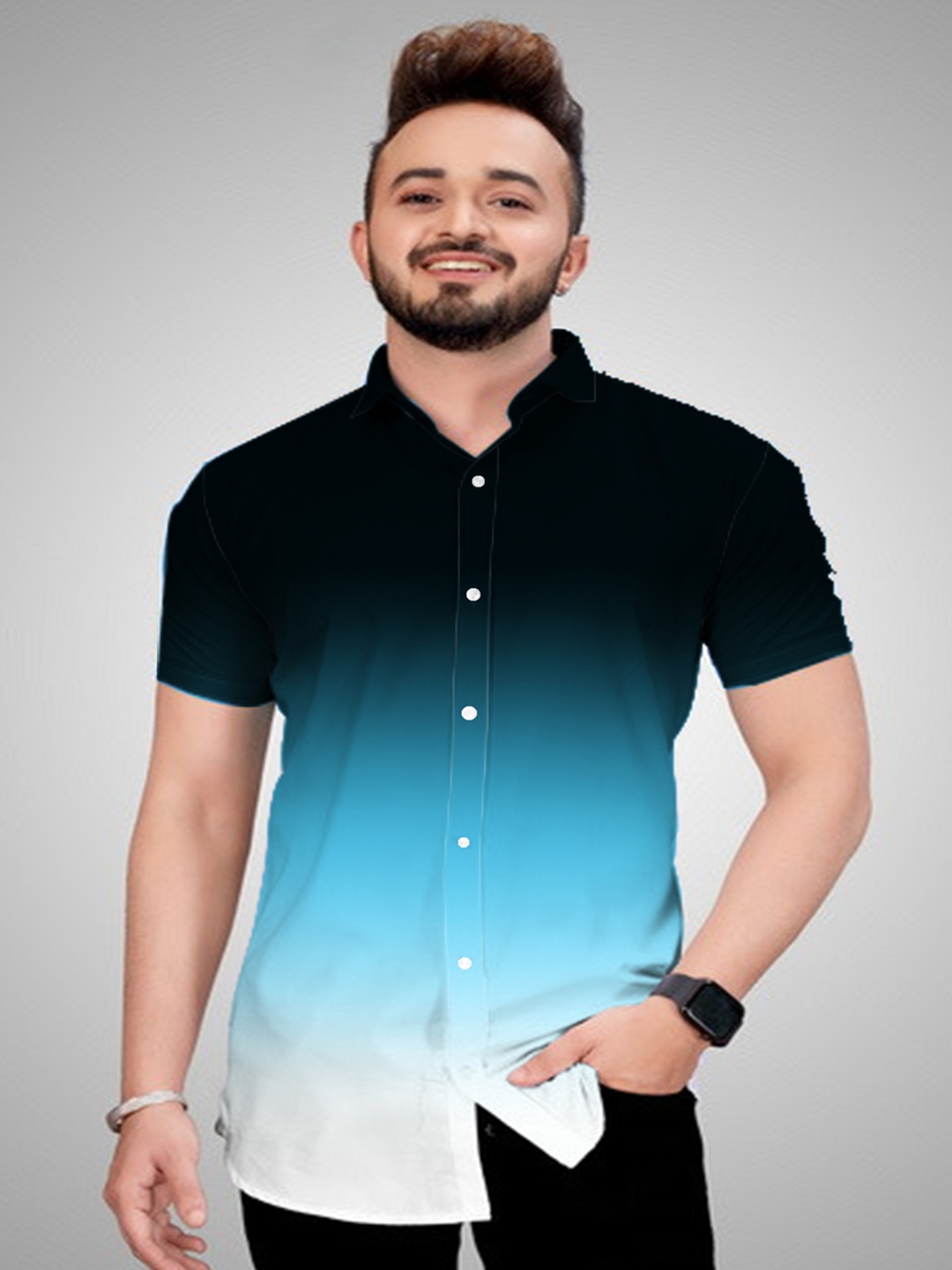 

Bought First Premium Fit Colourblocked Organic Cotton Casual Shirt, Turquoise blue
