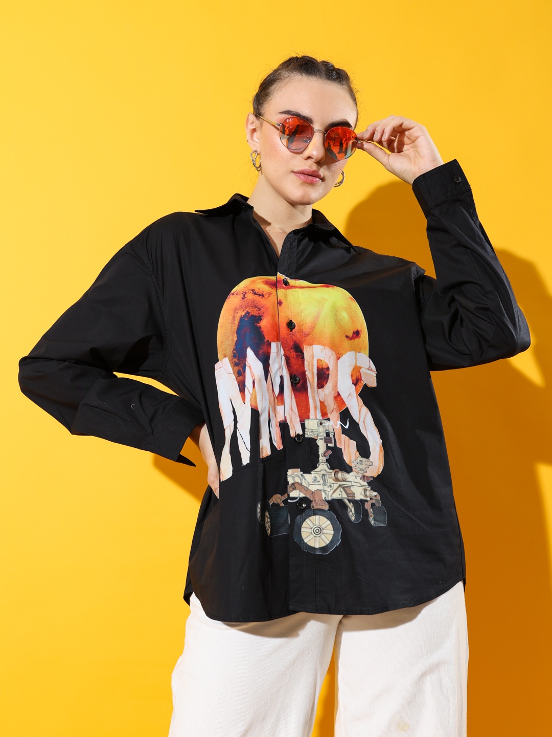 

Stylecast X Hersheinbox Graphic Printed Pure Cotton Boxy Casual Shirt, Black