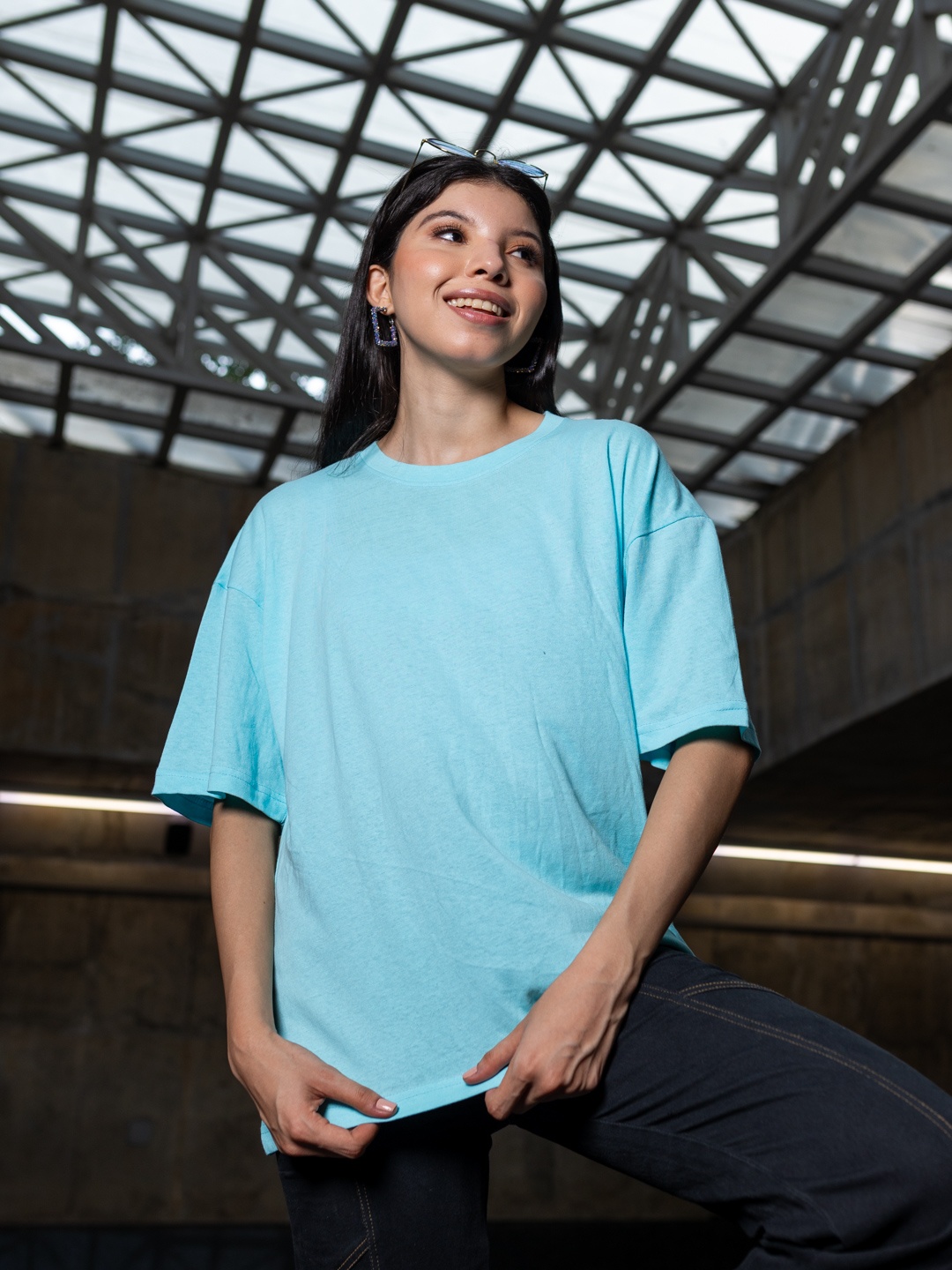 

Stylecast X Hersheinbox Drop-Shoulder Sleeves Cotton Boxy T-shirt, Blue