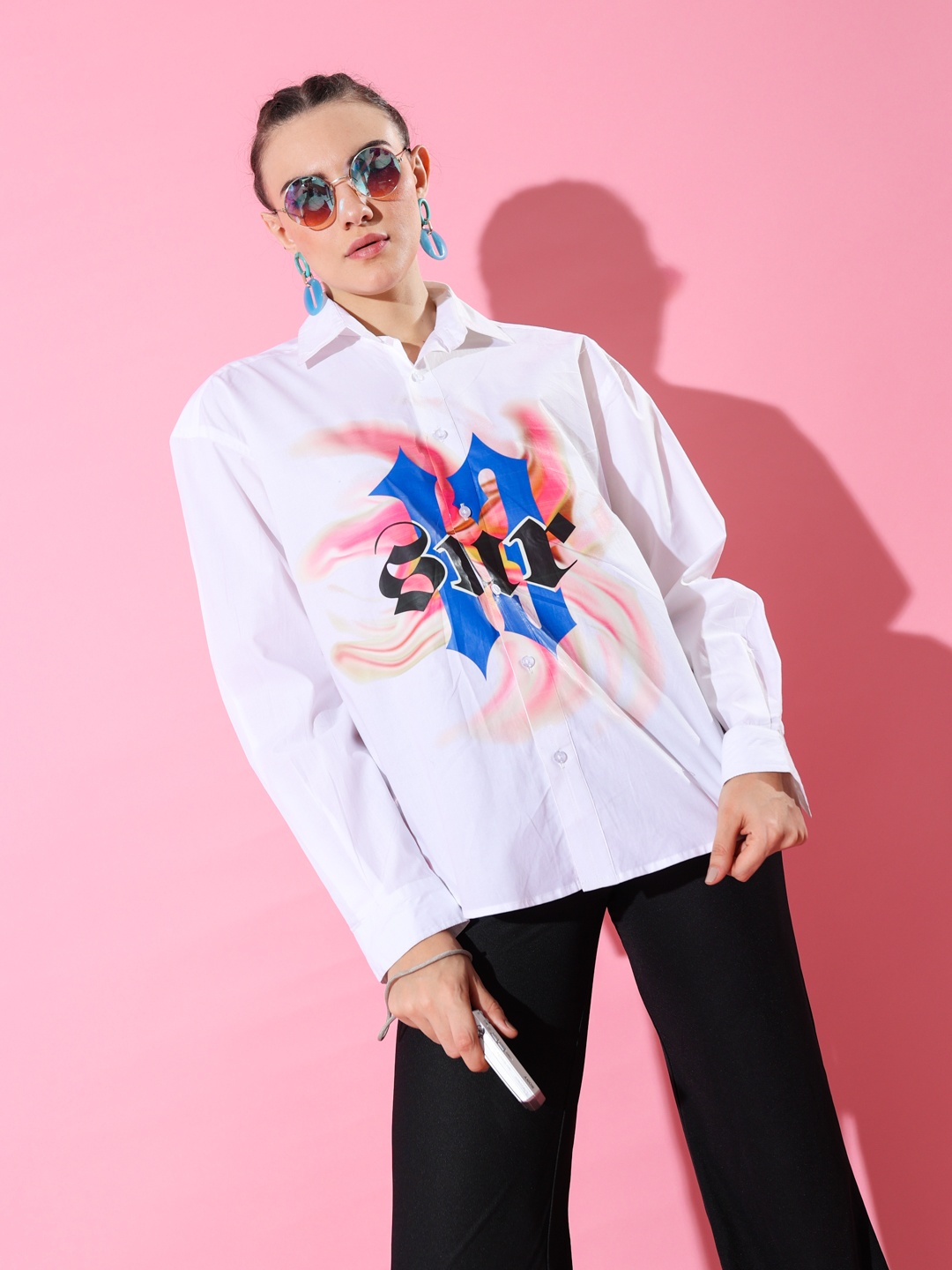 

Stylecast X Hersheinbox Pure Cotton Boxy Graphic Printed Casual Shirt, White