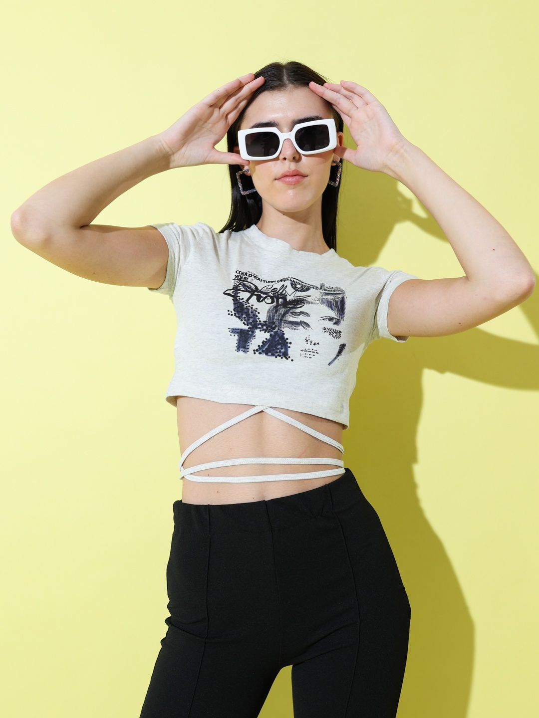 

Stylecast X Hersheinbox Graphic Printed Crop Top, Grey