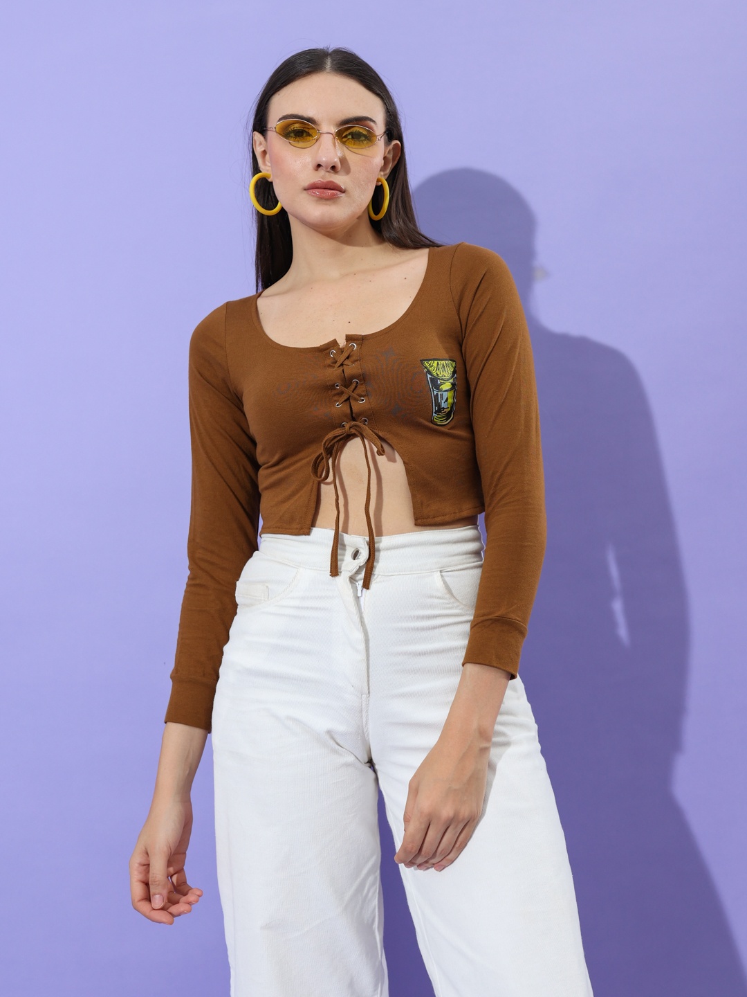 

Stylecast X Hersheinbox Typography Printed Cut Out Detail Crop Top, Brown