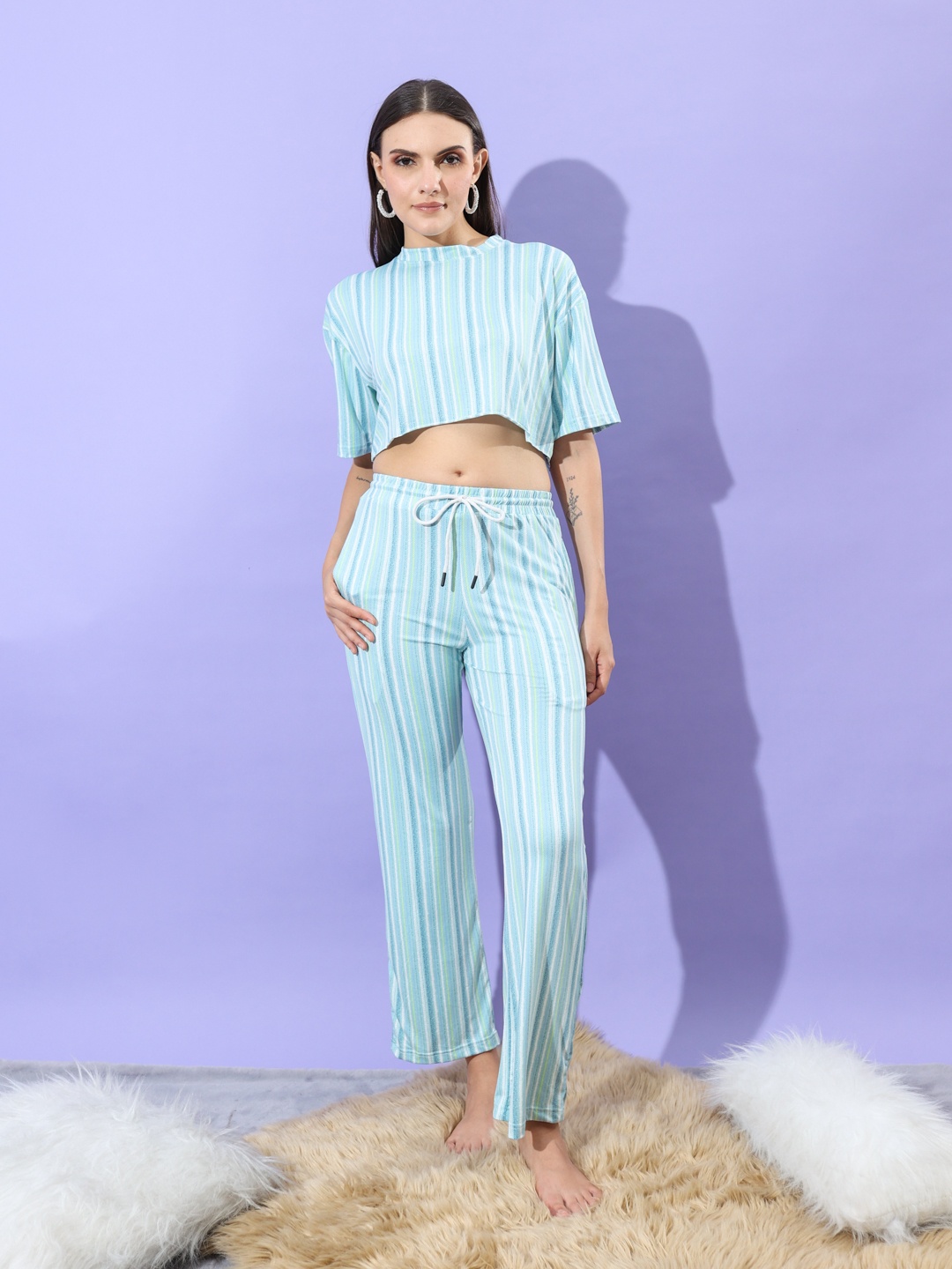 

Stylecast X Hersheinbox Pure Cotton Printed Top And Pyjamas, Sea green