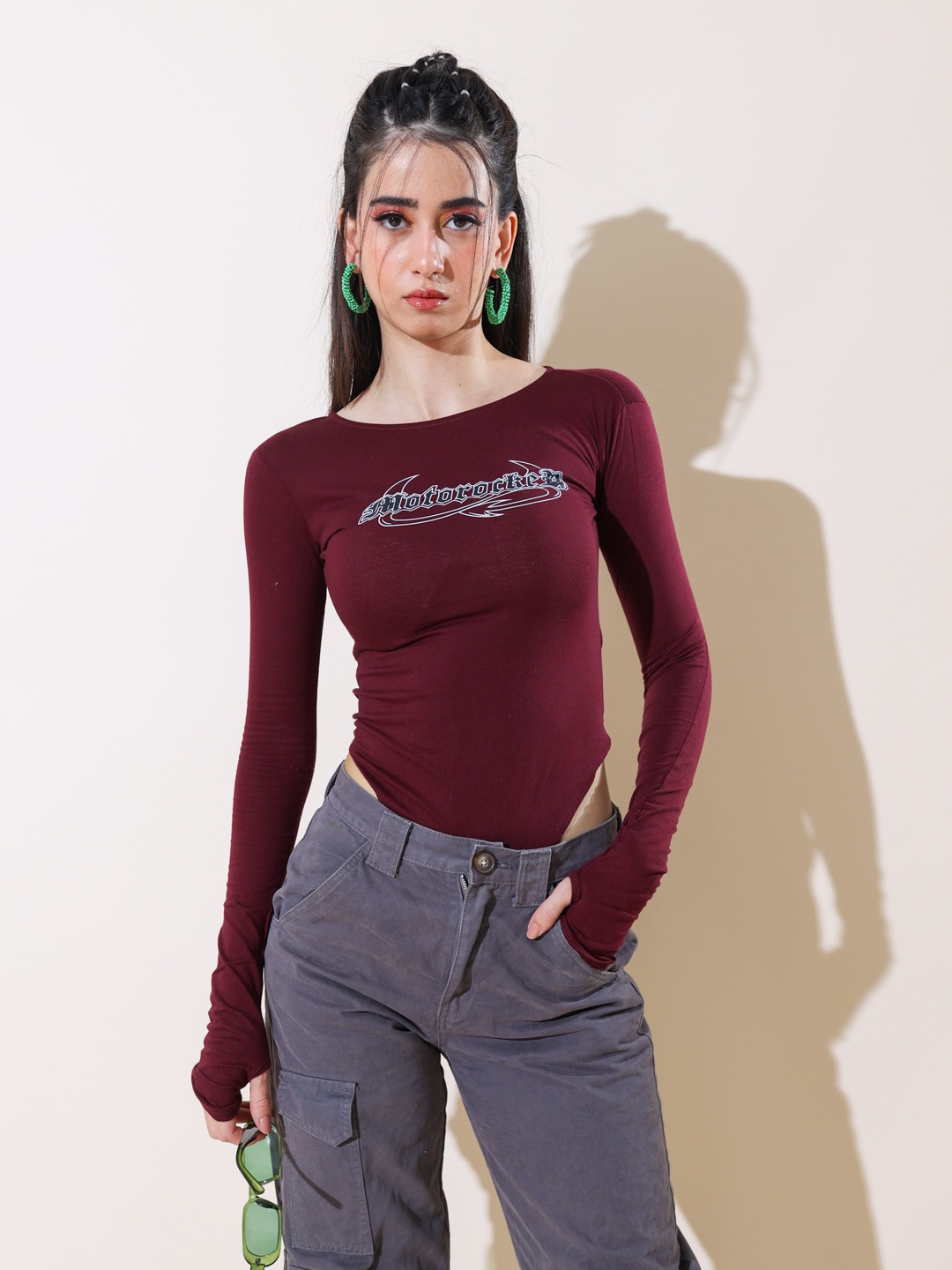

Stylecast X Hersheinbox Graphic Printed Bodysuit, Maroon
