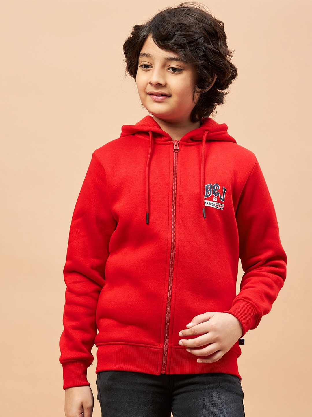 

Ben & Joe Boys Hooded Fleece Antimicrobial Front Open Sweatshirt, Red