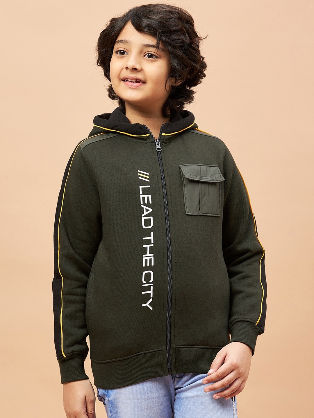 

Ben & Joe Boys Typography Printed Hooded Antimicrobial Casual Sweatshirt, Green