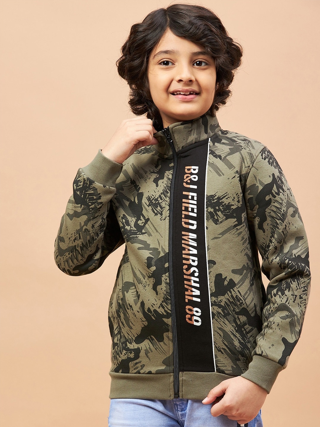 

Ben & Joe Boys Abstract Printed Mock Collar Fleece Antimicrobial Front Open Sweatshirt, Black