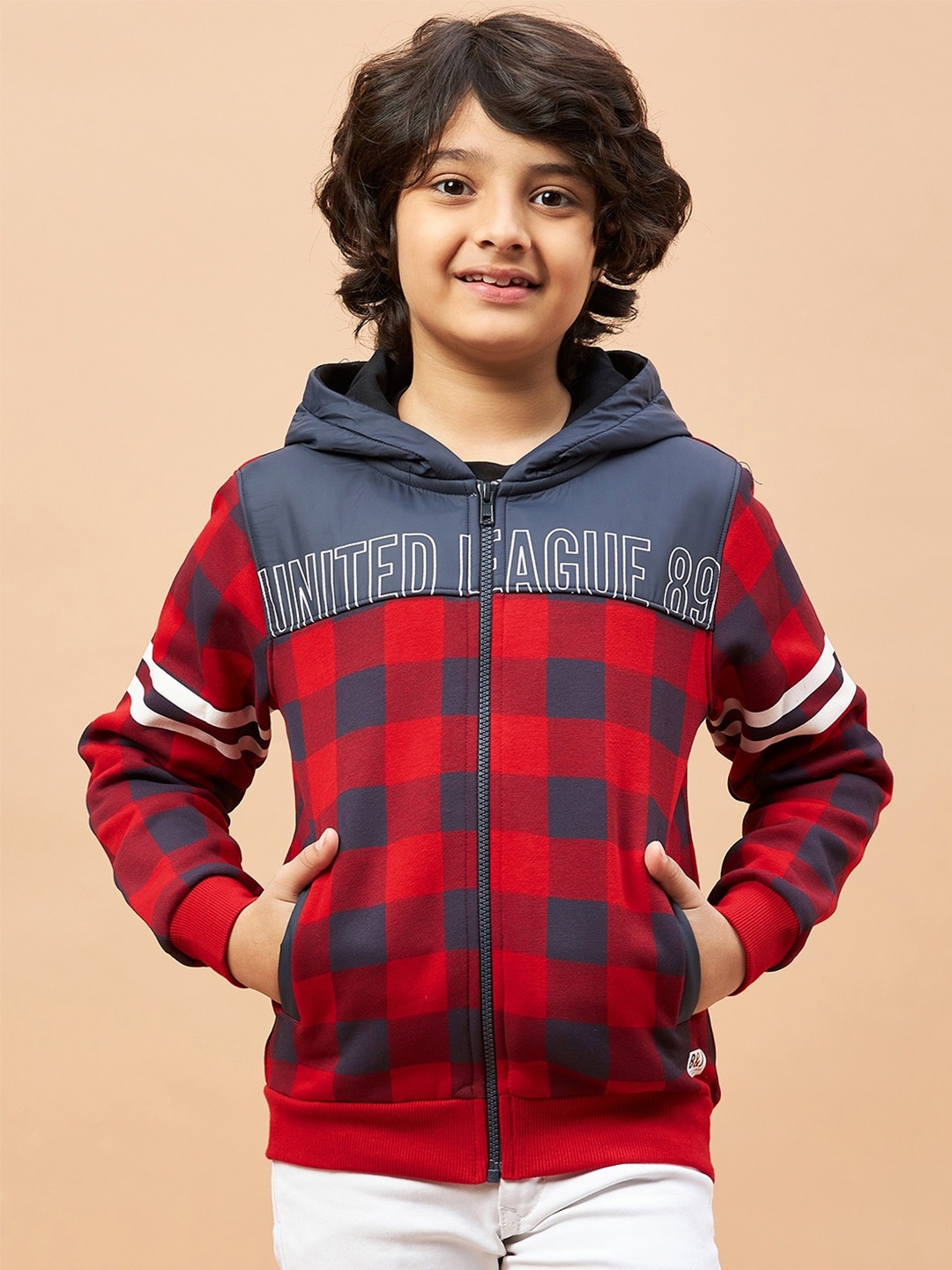 

Ben & Joe Boys Checked Hooded Antimicrobial Casual Sweatshirt, Red