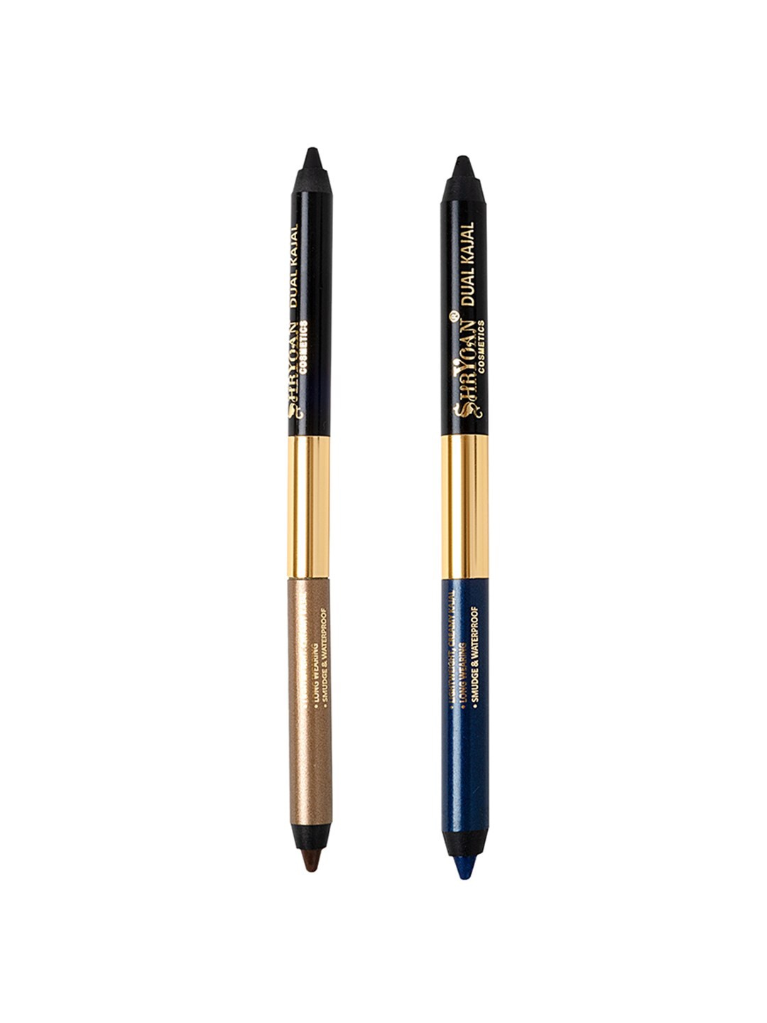

SHRYOAN Set Of 2 Waterproof Dual Eye Kajal Pencil With Sharpener - Blue-Brown