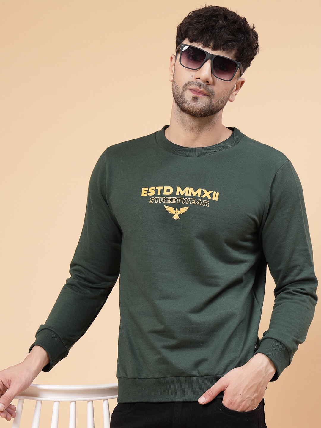 

Rigo Men Printed Fleece Casual Pullover Sweatshirt, Green