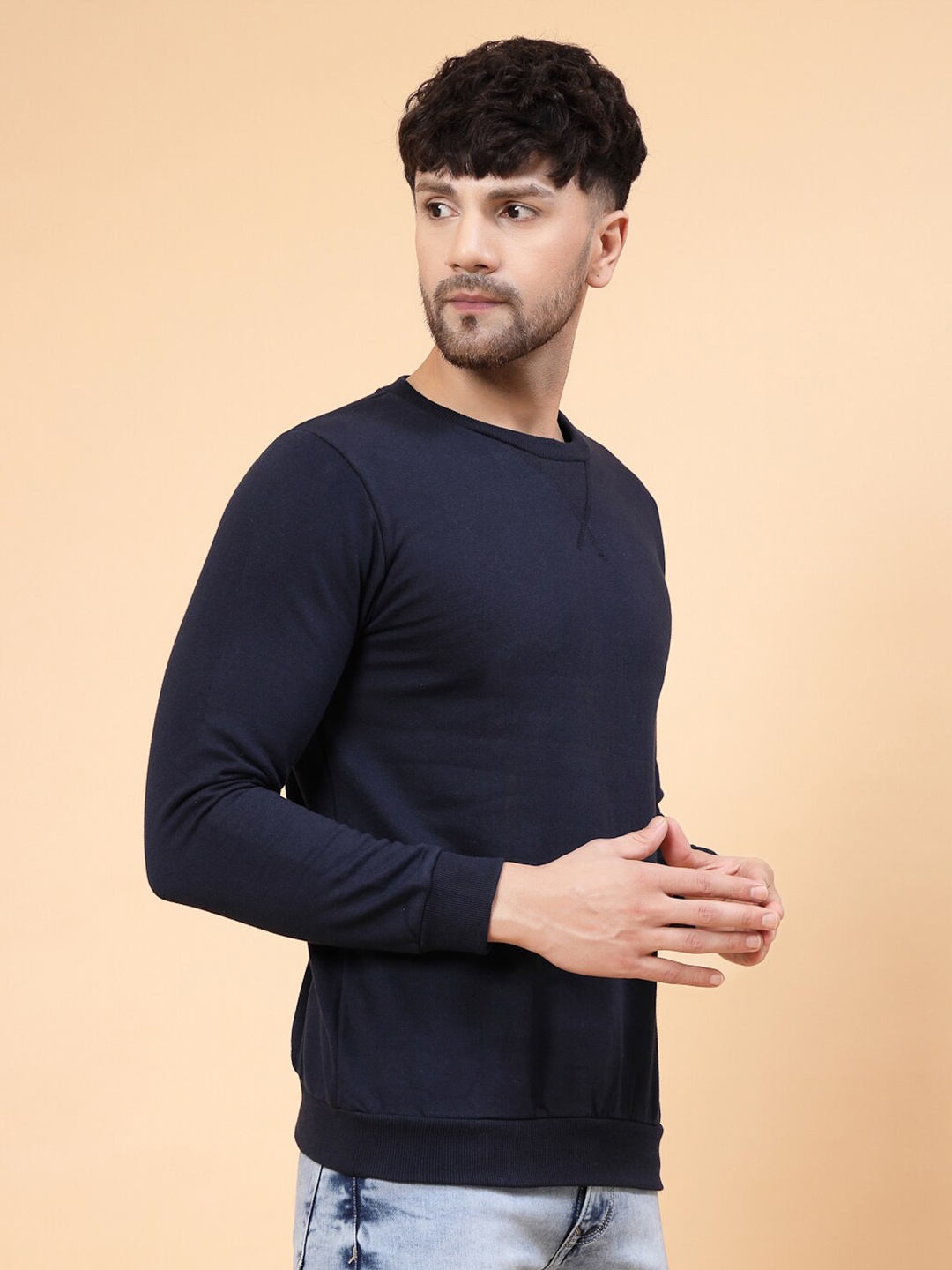 

Rigo Men Embroidery Round Neck Cotton Sweatshirt, Navy blue