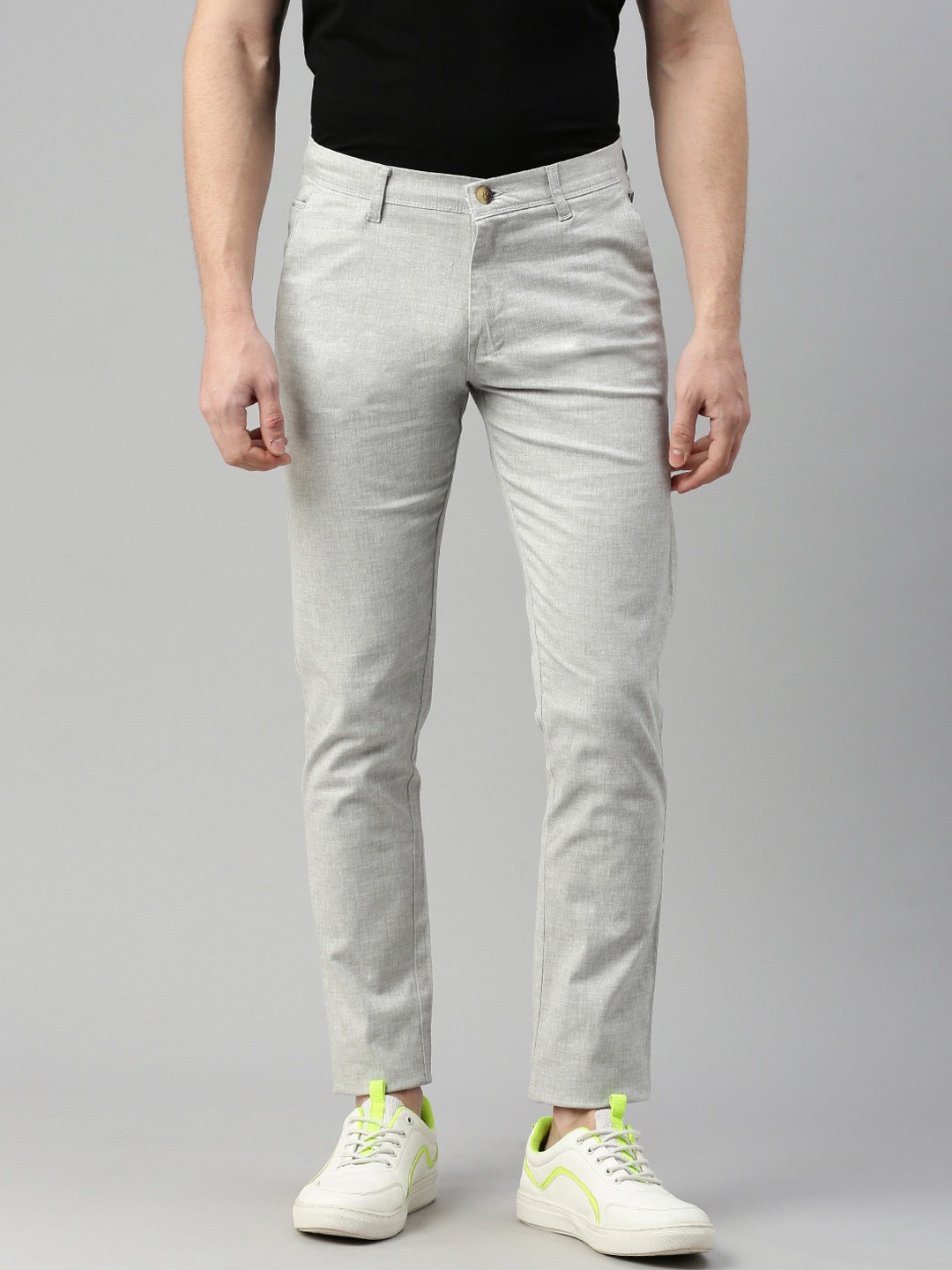 

ZEDD Men Textured Cotton Regular Trousers, Grey