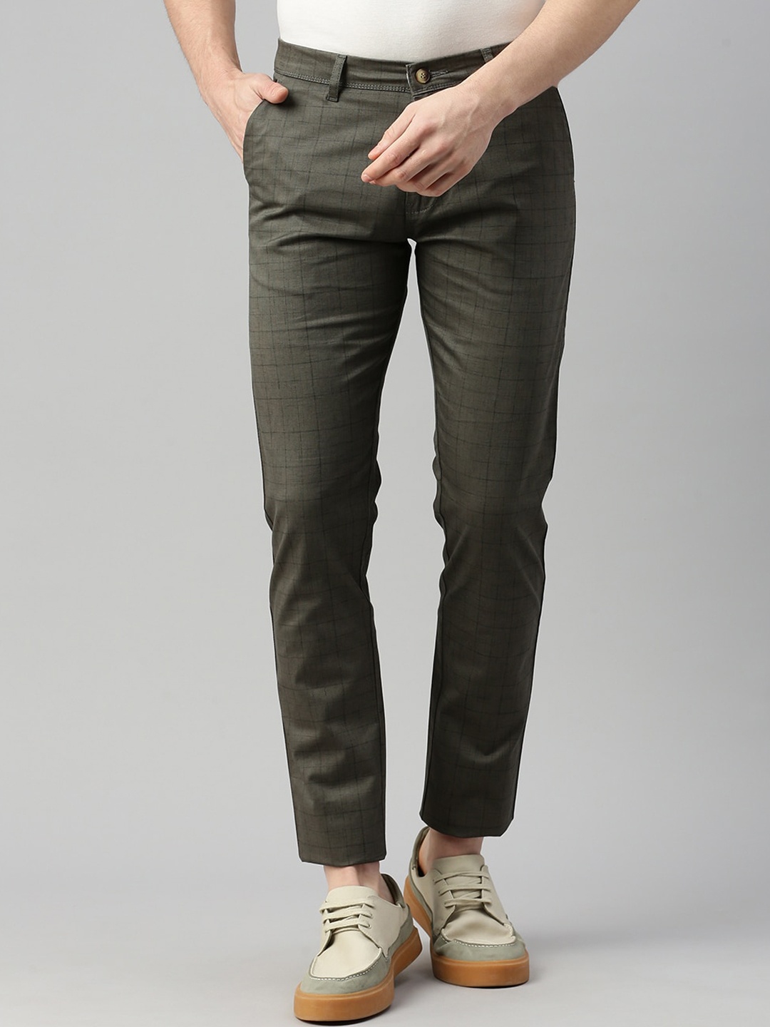 

ZEDD Men Checked Cotton Regular Trousers, Green