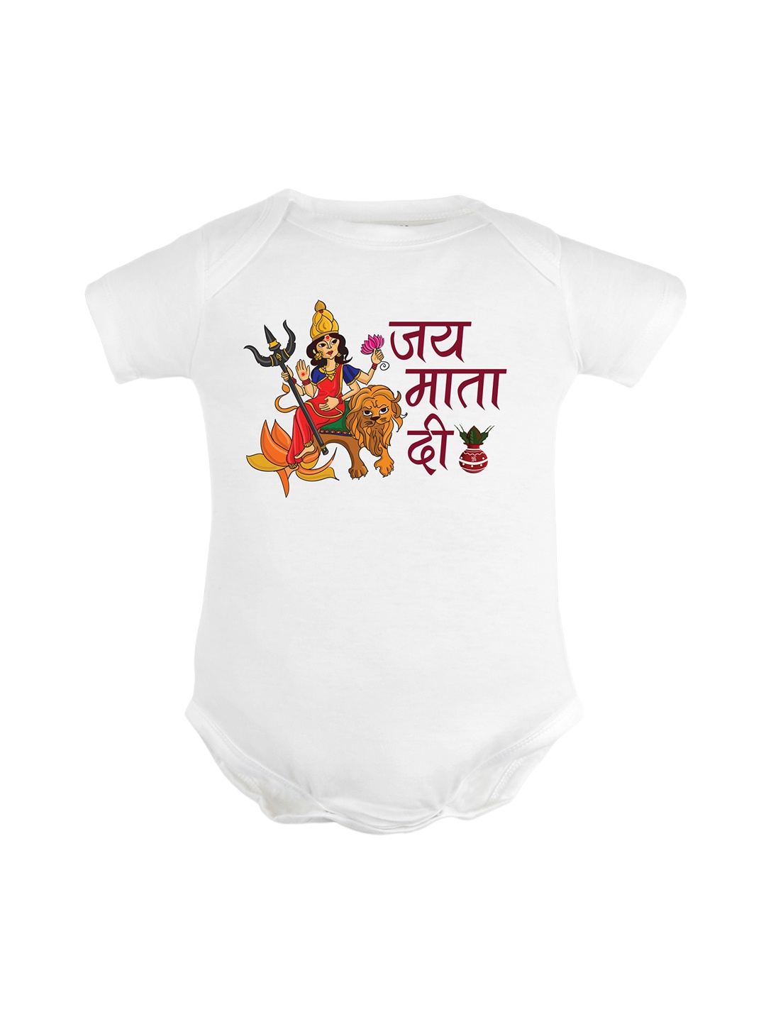 

FFLIRTYGO Infants Durga Puja Special Printed Pure Cotton Bodysuit, White