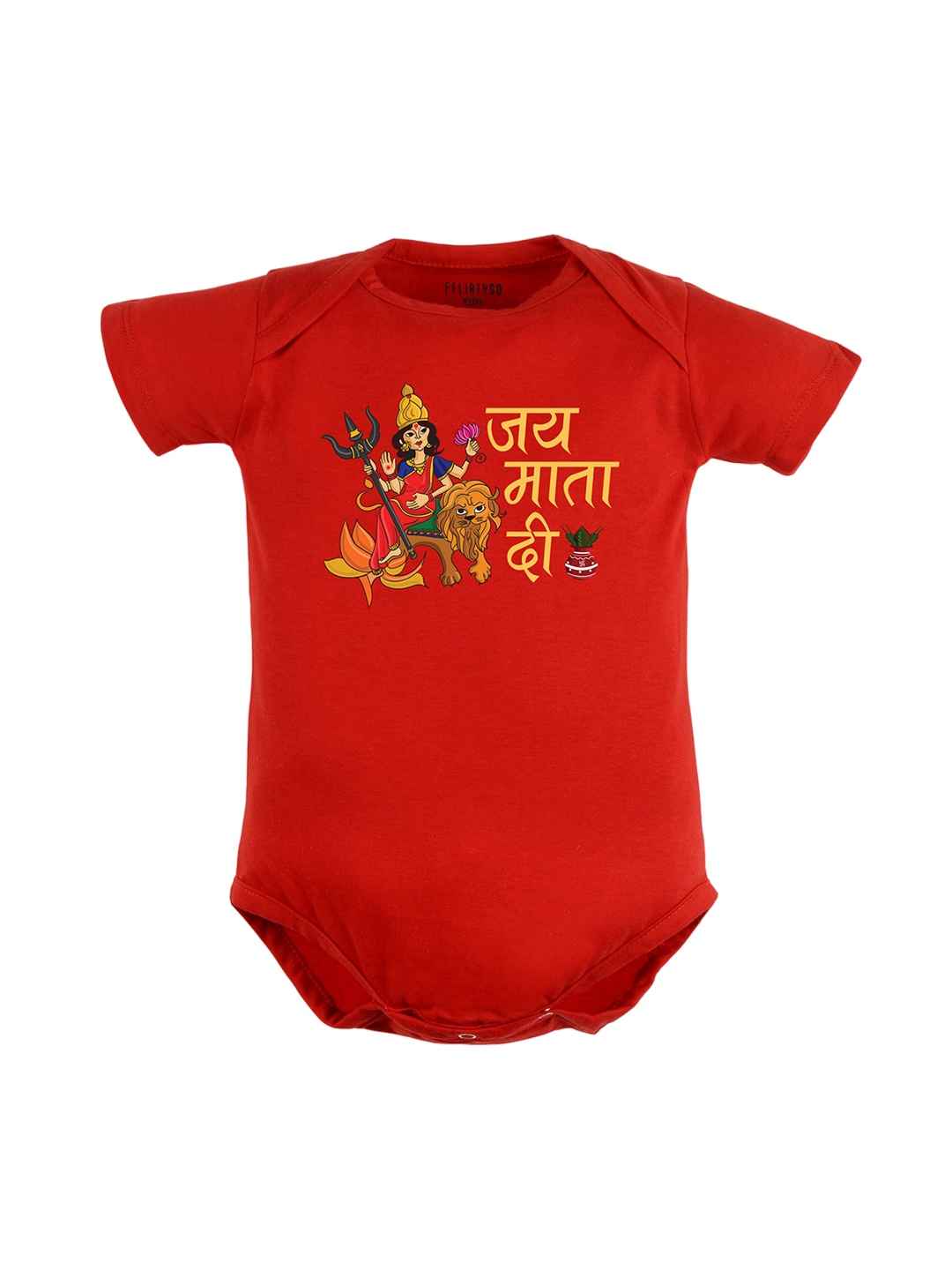 

FFLIRTYGO Infants Kids Durga Puja & Navratri Special Pure Cotton Bodysuit, Red