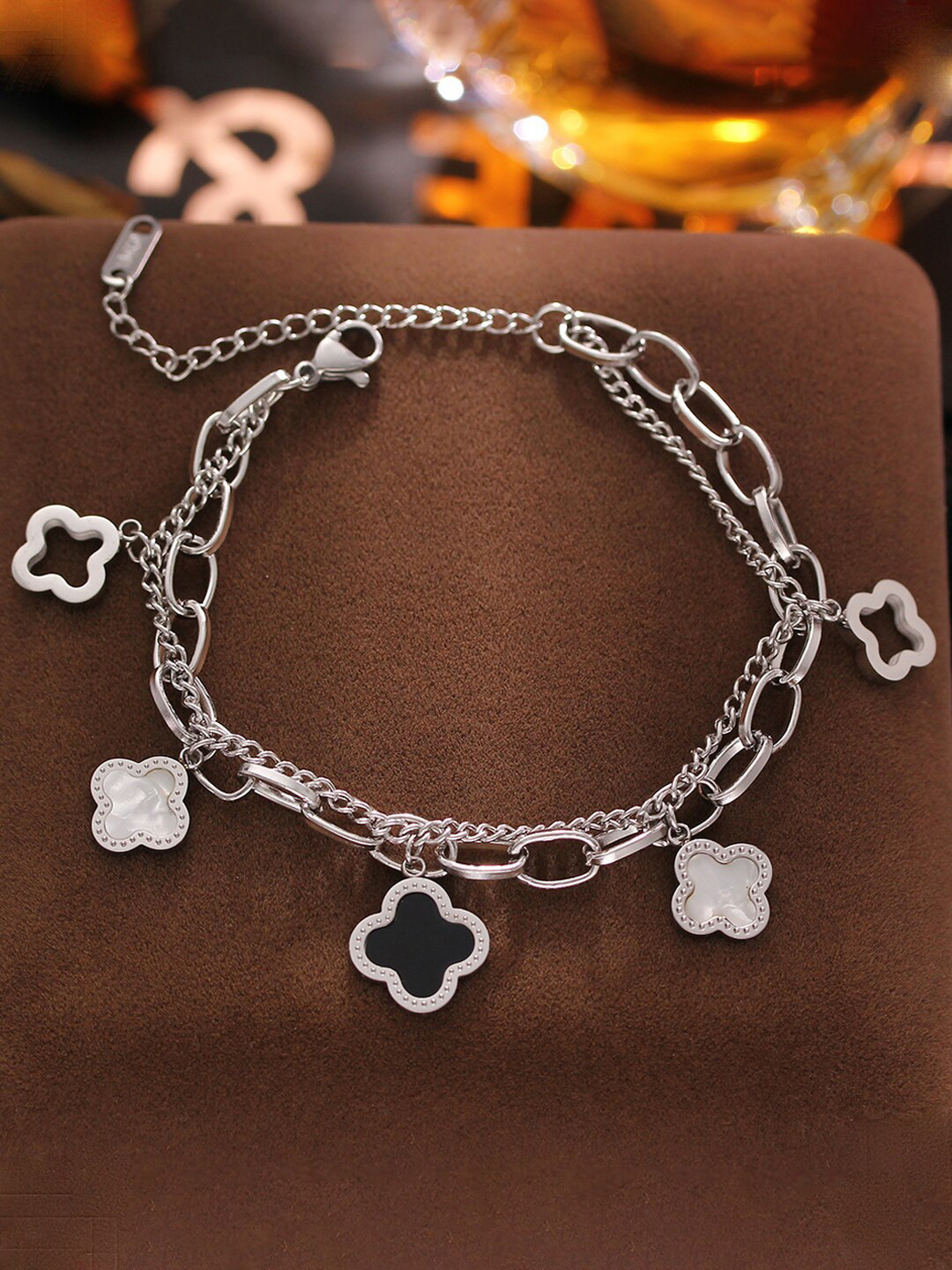 

Jewels Galaxy Stainless Steel Silver Plated Mother Of Pearls Wraparound Bracelet