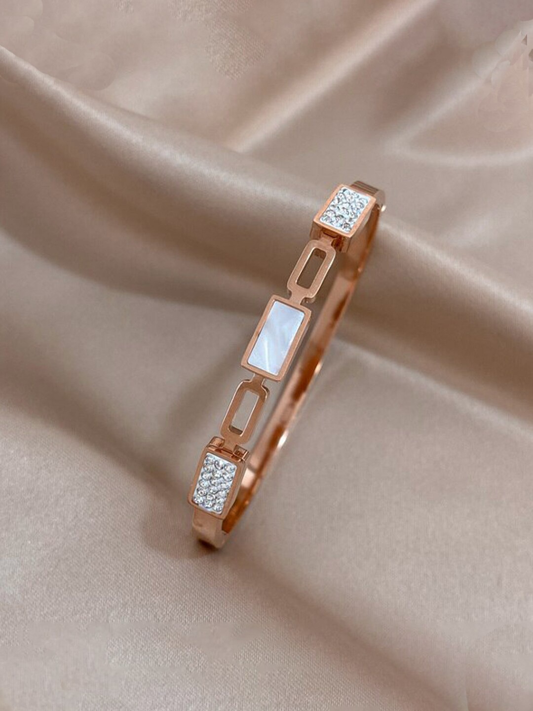 

Jewels Galaxy Stainless Steel Rose Gold Plated Mother Of Pearls Geometric Bracelet