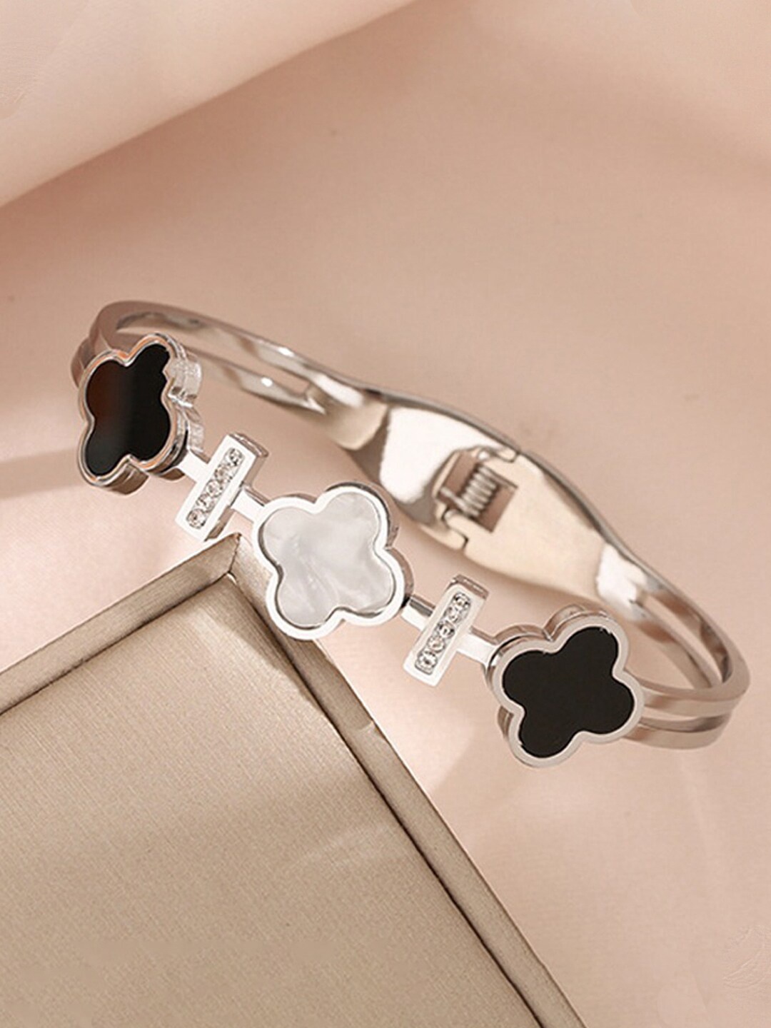 

Jewels Galaxy Silver-Plated Mother of Pearl Bangle-Style Bracelet