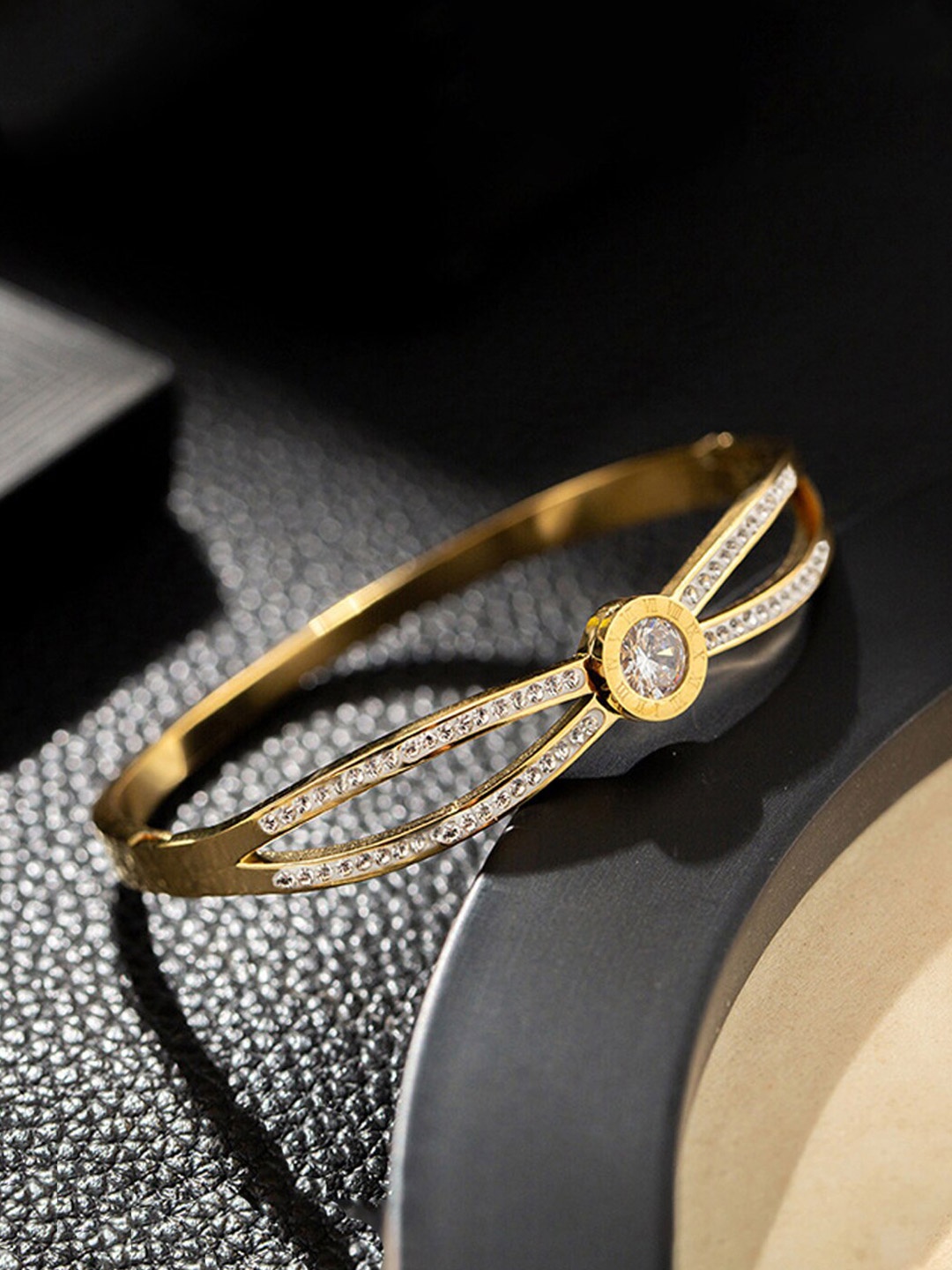 

Jewels Galaxy Gold-Plated American Diamond Cuff Bracelet